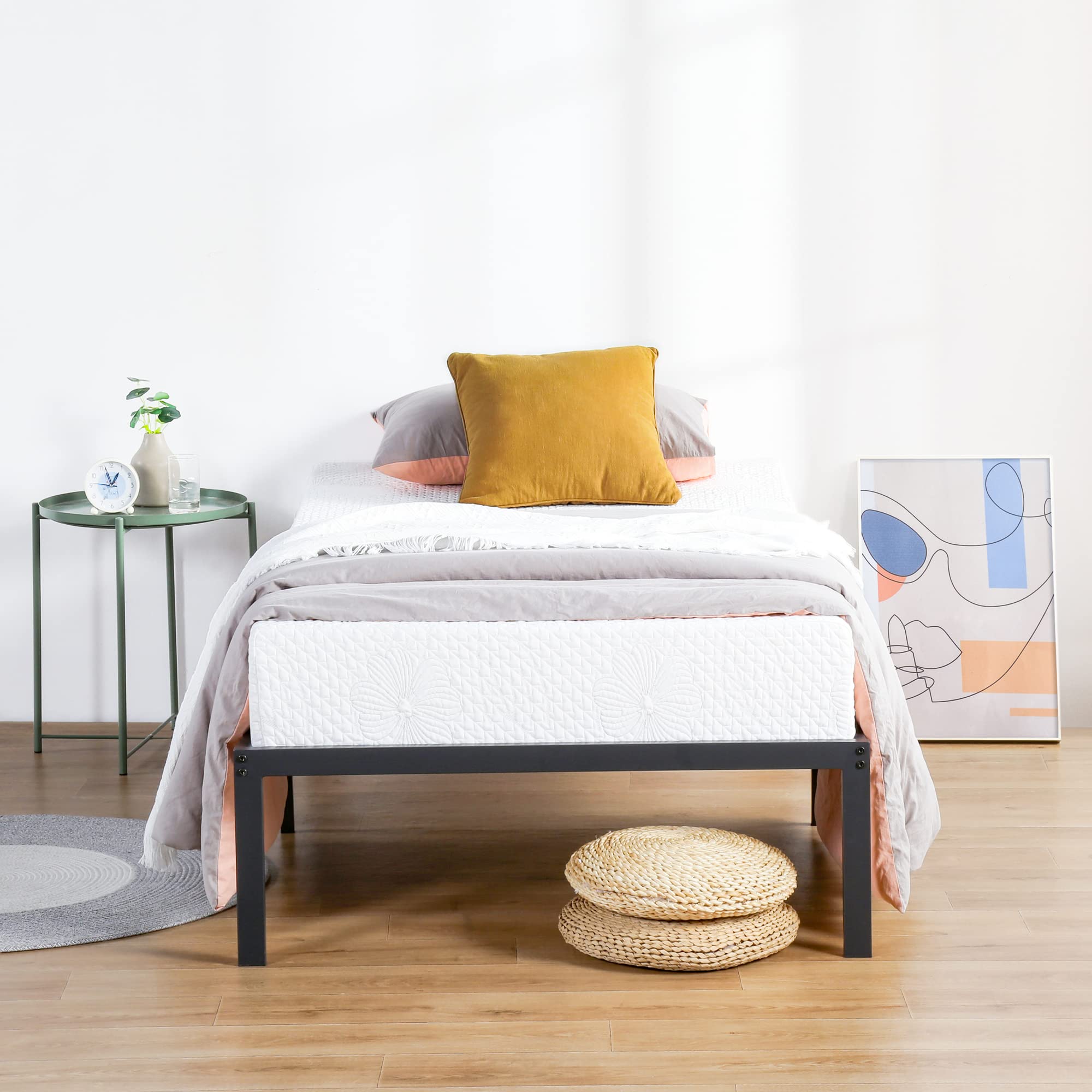 PrimaSleep 14 Inch Steel Bed Frame with Dura Support - Twin XL Size, Heavy Duty Platform for Mattress Support, Easy Assembly, Underbed Storage Space - Perfect for Dorm Rooms, Guest Beds & Small Apartments
