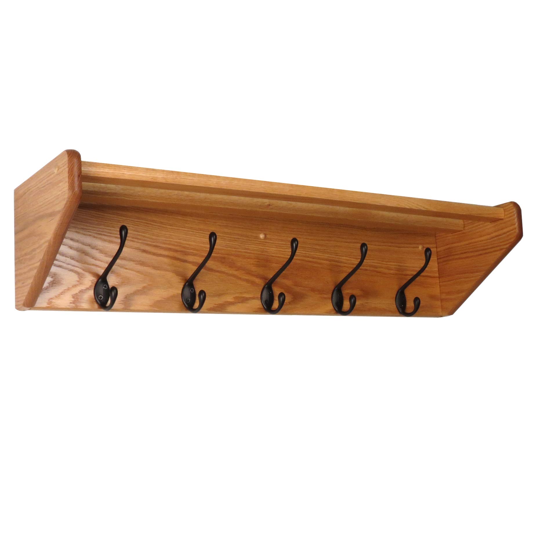 5-Tier Wooden Coat Rack with Black Hooks - Light Oak Standing Entryway Organizer for Hats, Coats, Bags & Accessories | Perfect for Hallway, Bedroom or Mudroom Storage