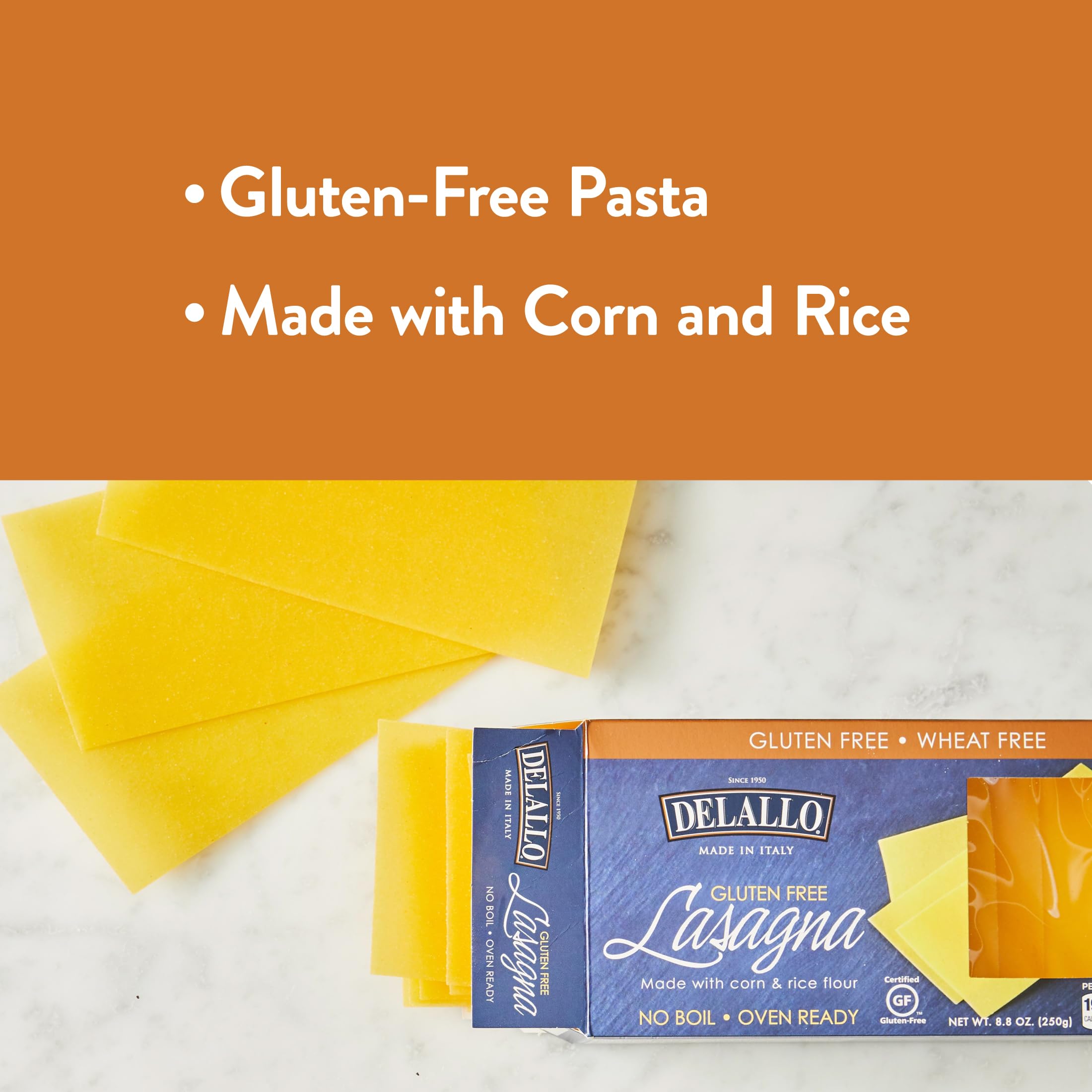 DeLallo Gluten Free Lasagna Noodle Sheets, 8.8 Oz (5 Pack) - Corn & Rice Flour, Oven Ready, No Boil, Non-GMO Pasta - Perfect for Quick Family Dinners & Italian Cuisine