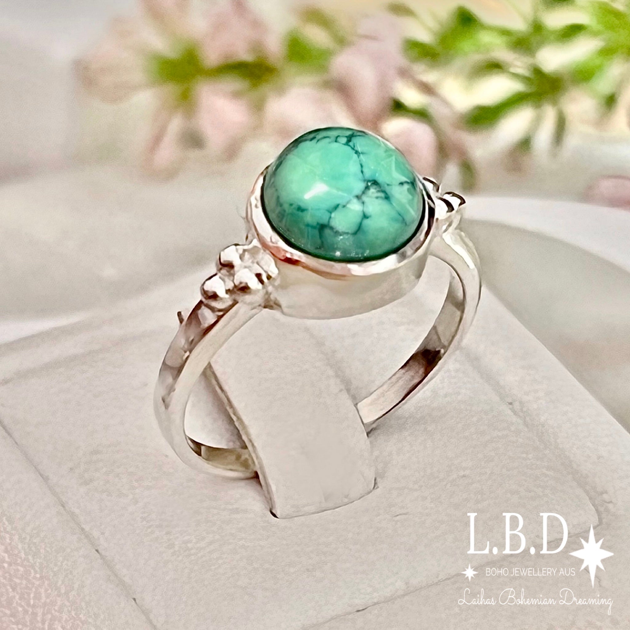 Laihas Posh Little Gypsy Turquoise Ring - Sterling Silver Bohemian Style Jewelry for Women, Perfect for Festivals, Parties & Everyday Wear