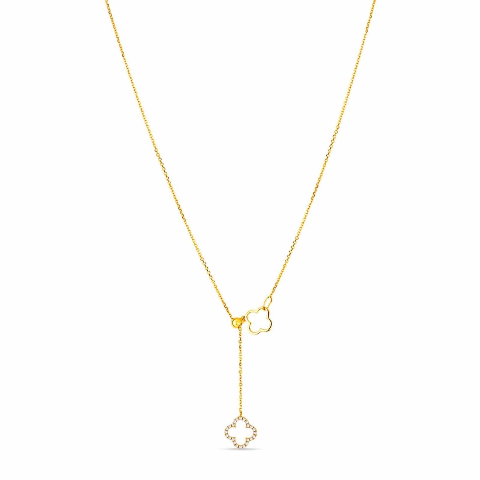 14K Yellow Gold Diamond Clover Lariat Bolo Necklace - Elegant Layered Jewelry for Women, Perfect for Weddings, Parties & Everyday Wear