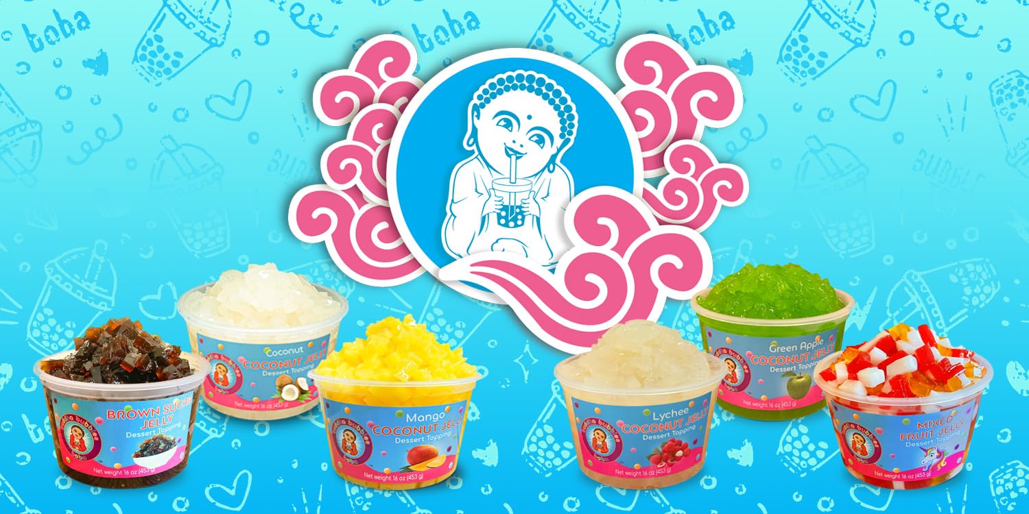 Sour Green Apple Coconut Jelly Dessert Topping - Buddha Bubbles Boba Topping for Bubble Tea, Yogurt, Ice Cream & Desserts