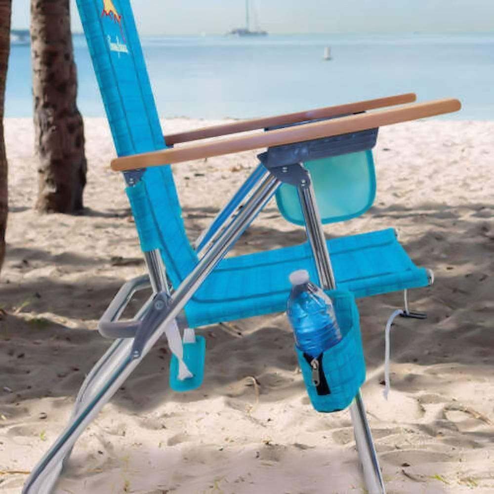 Tommy Bahama 7-Position Adjustable Hi-Boy Beach Chair with Cup Holder - Lightweight & Portable Blue Folding Chair for Beach, Poolside, Camping & Outdoor Relaxation
