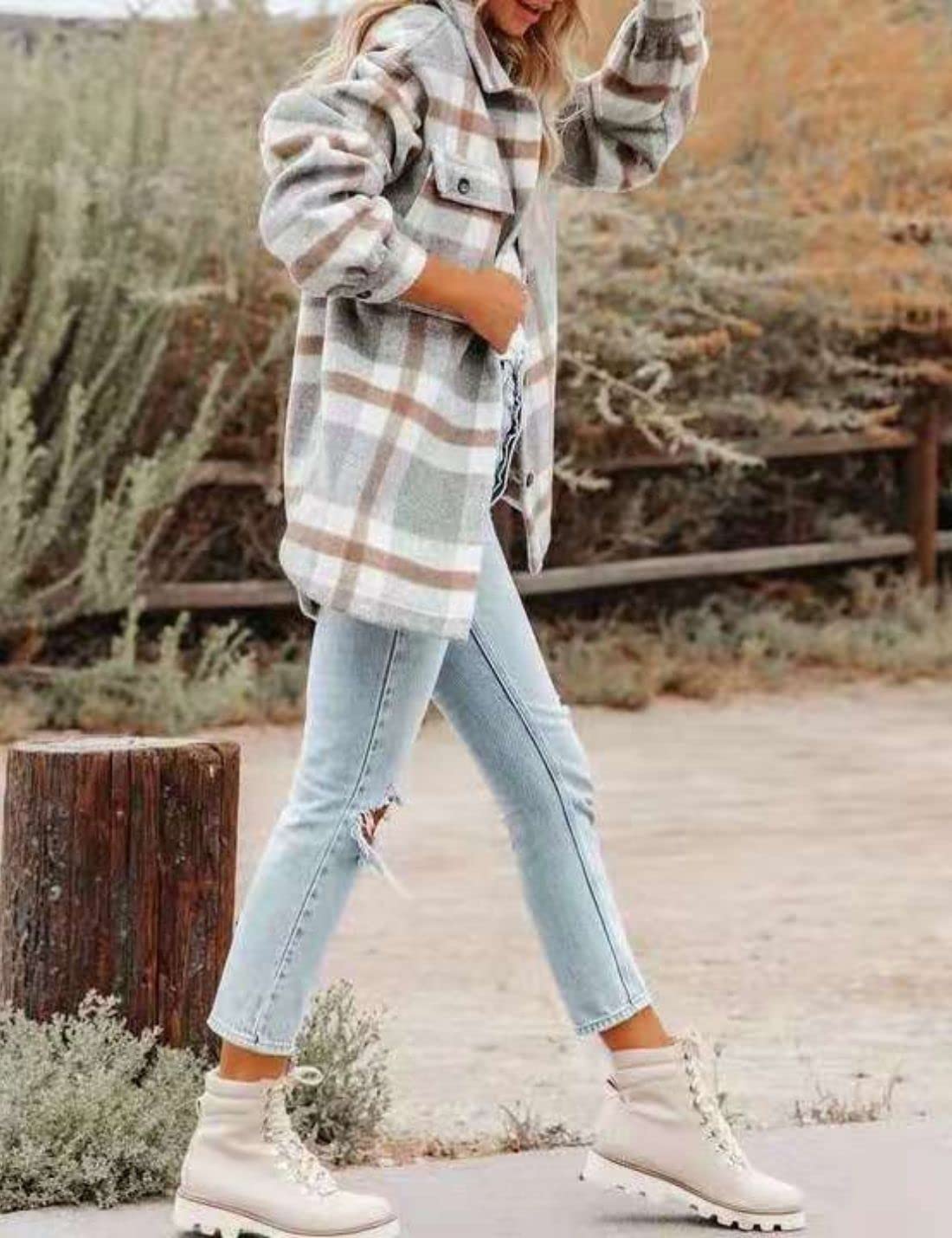 Happlan Women's Long Sleeve Plaid Shacket Jacket - Casual Lapel Tweed Pea Coat for Fall & Winter | Perfect for Office, Date Night and Outdoor Activities