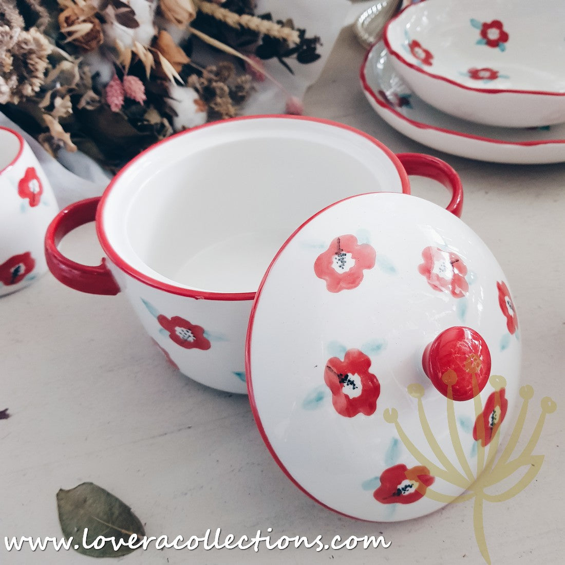 Handmade Red Floral Ceramic Teapot - 70% Off Clearance Sale | Perfect for Afternoon Tea, Gifts & Home Decor