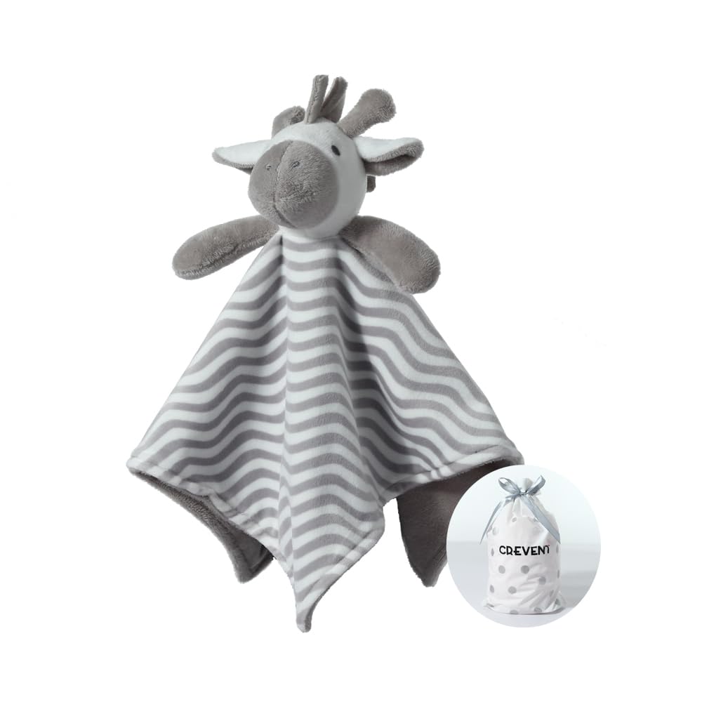 CREVENT Soft Plush Animal Face Security Blankets for Boys & Girls - Grey Zebra Baby Blanket | Perfect Baby Shower Gift, Newborn Comfort Blanket, Toddler Nap Time & Nursery Essential