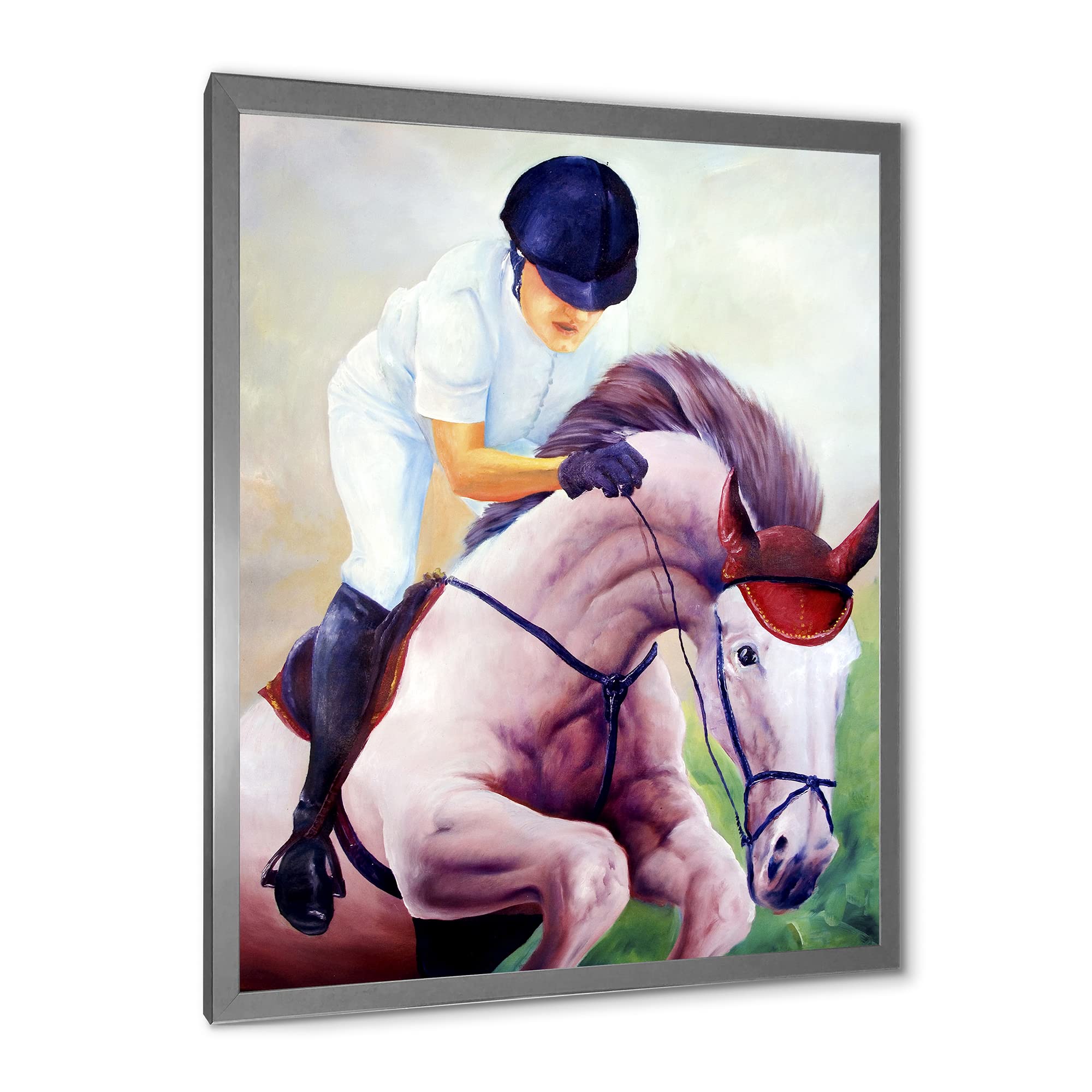 DesignQ Jockey on Galloping Horse Farmhouse Framed Wall Art - Rustic Home Decor for Living Room, Bedroom & Office