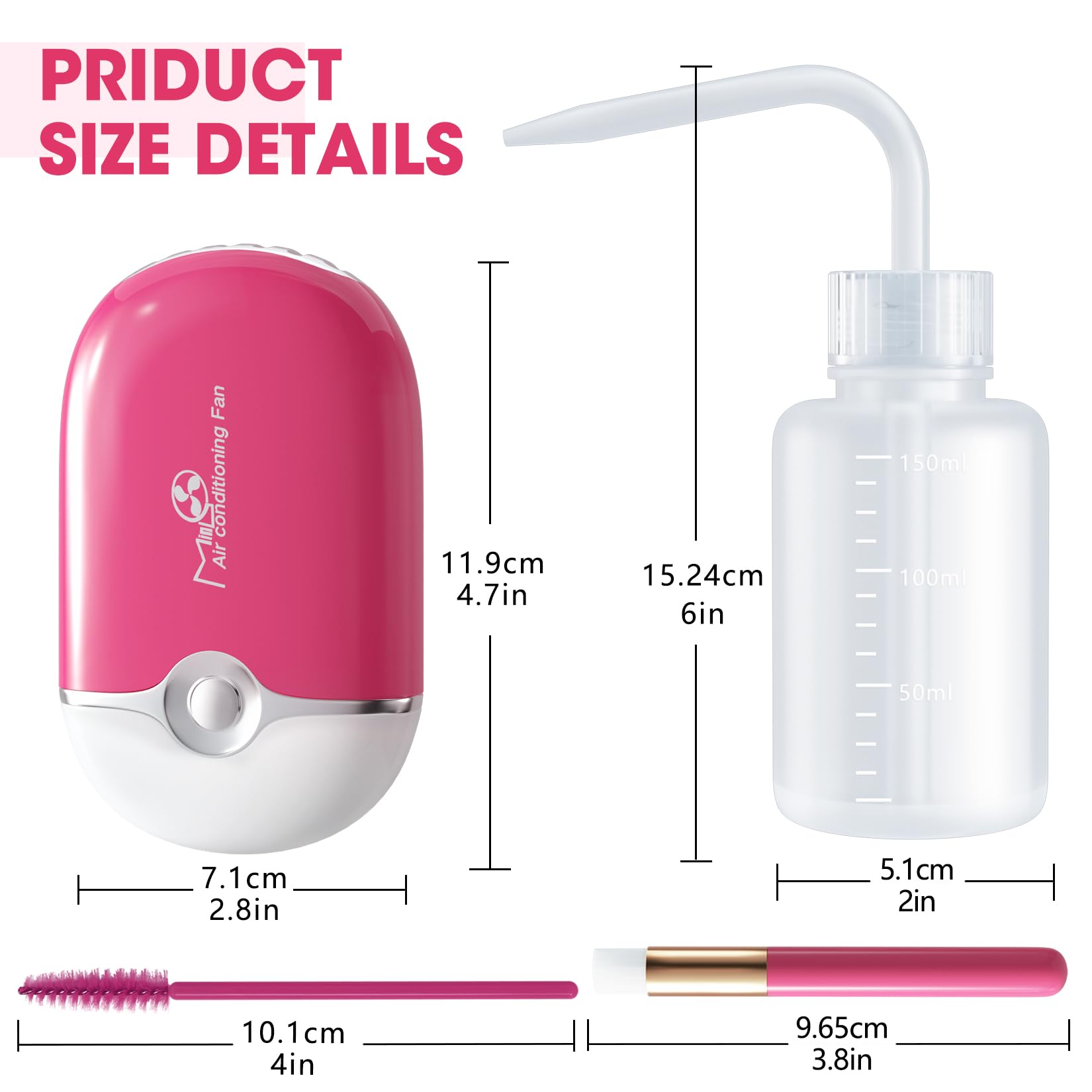 Portable Lash Fan Kit with 50 Eyelash Shampoo Brushes, 3 Nose Blackhead Cleansing Brushes & 1 Plastic Wash Bottle (Rose) - Perfect for Salon, Travel & Home Eyebrow Care