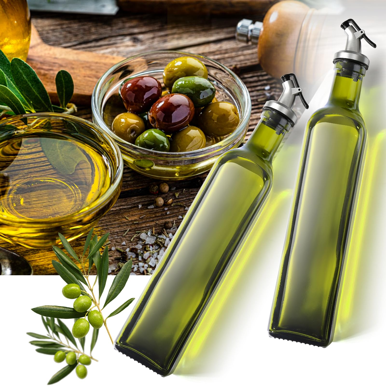Premium 17oz Glass Olive Oil Dispenser Bottle - Kitchen Oil Pourer with Spout, 1 Pack, Green - Perfect for Cooking, Salad Dressing & Gourmet Meal Prep