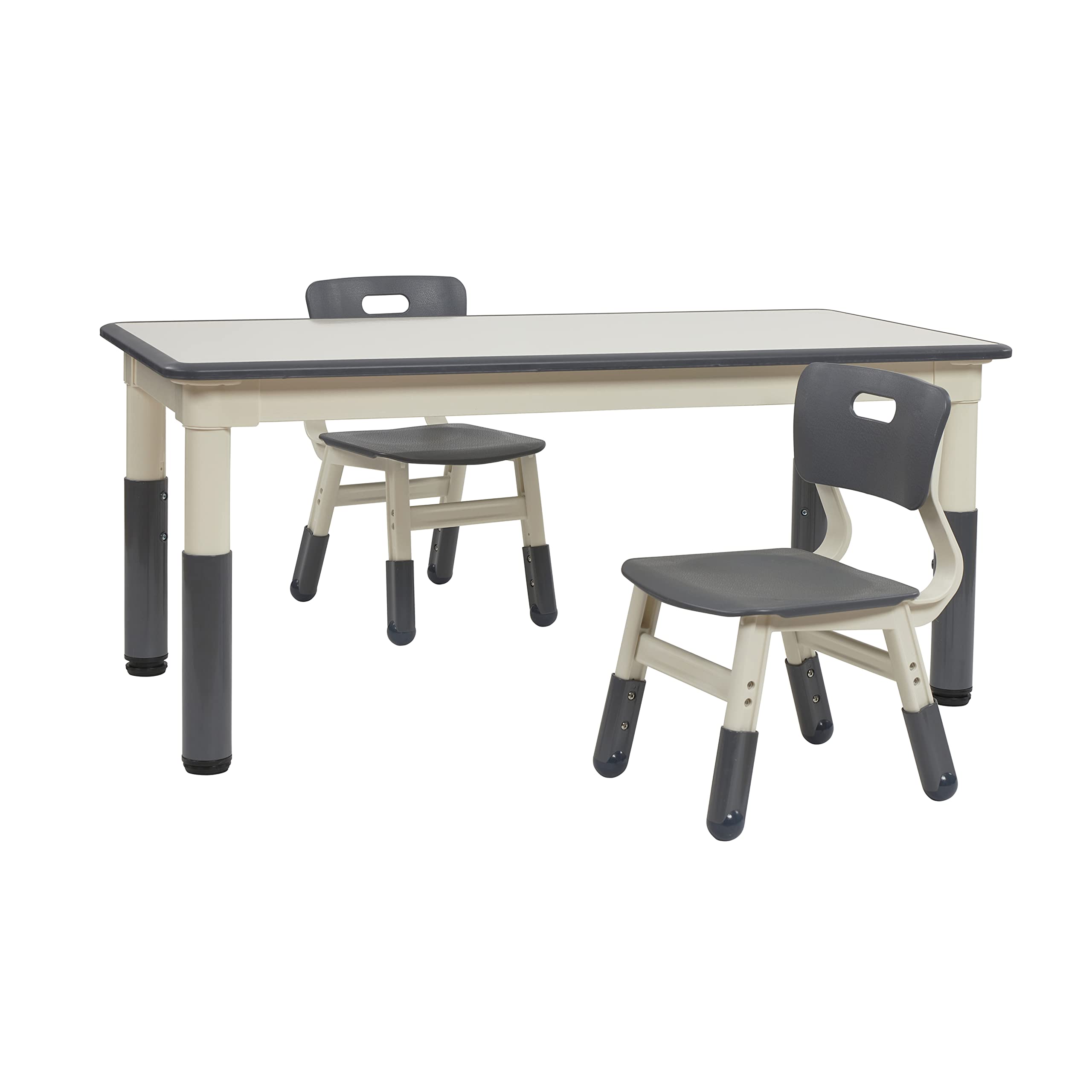 ECR4Kids Adjustable Dry-Erase Activity Table with 2 Chairs - Kids Study & Play Furniture Set for Classroom & Home Learning - Grey