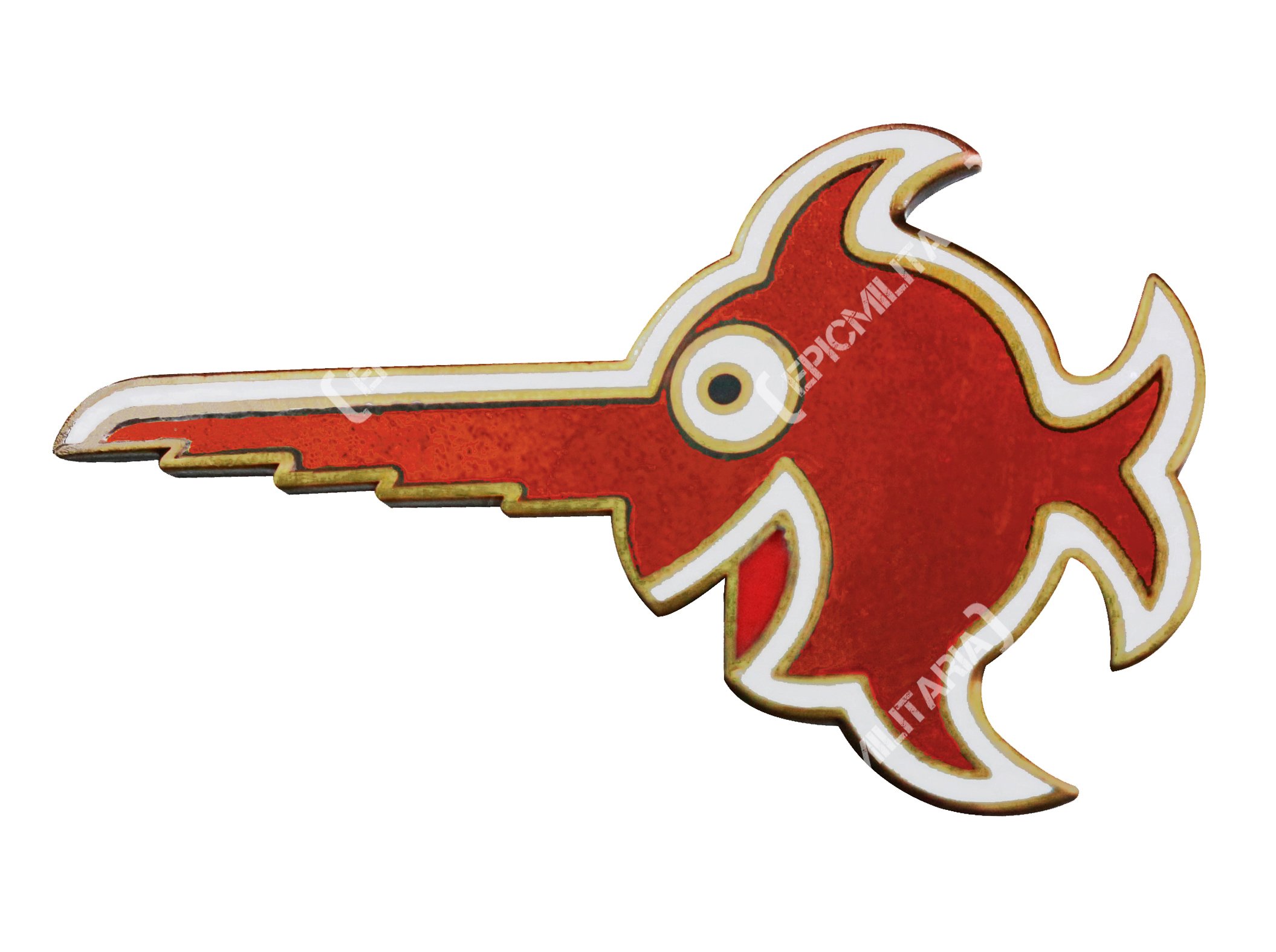 WW2 German 9th Flotilla U-Boat Cap Badge - Vintage Laughing Swordfish Pin in Green & Red - Military Collectible for History Buffs & Reenactment Costumes