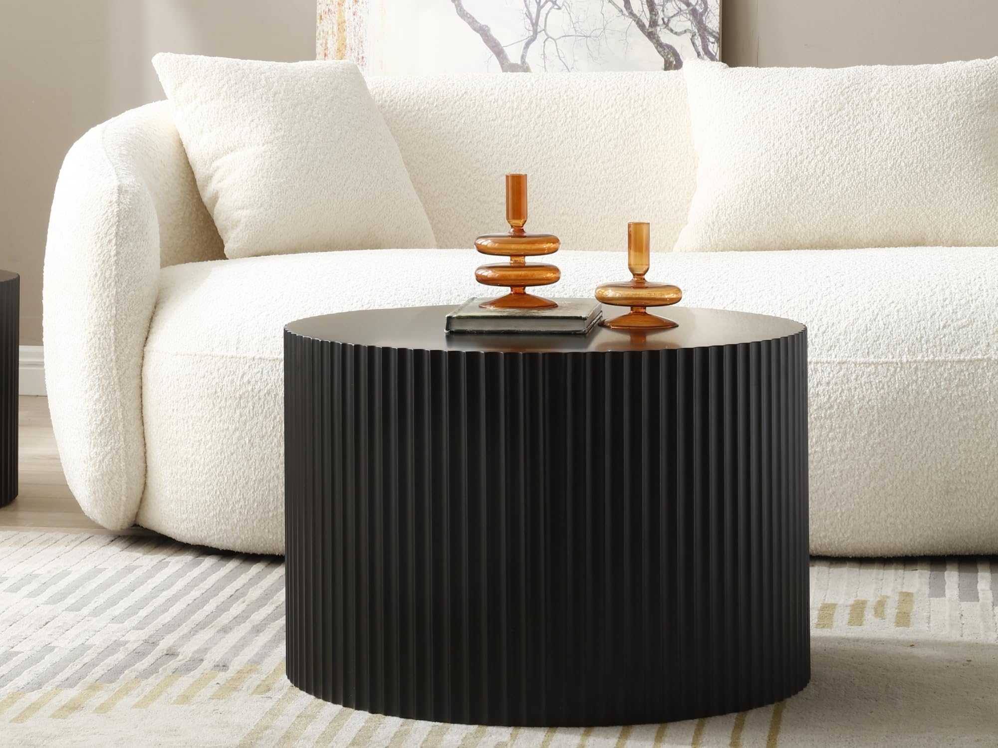 HMFULE 2-Piece Round Nesting Coffee Table Set - Modern Drum Cocktail & End Table for Living Room - Matte Black - Perfect for Small Spaces, Lounge & Home Decor