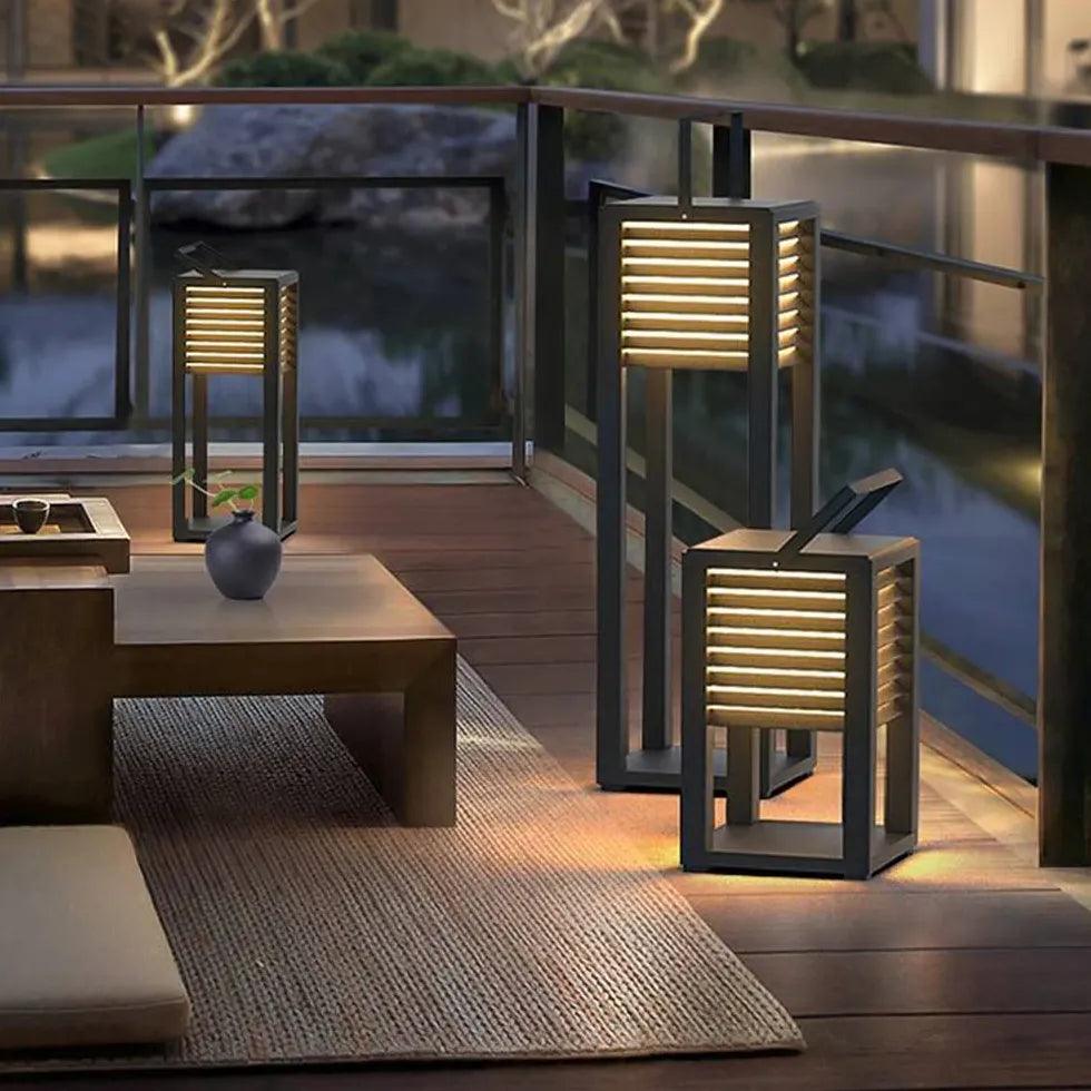 Modern Venetian Blinds Cuboid Outdoor Floor Lamp - Waterproof LED Patio Light for Garden, Porch, Deck & Backyard Decor