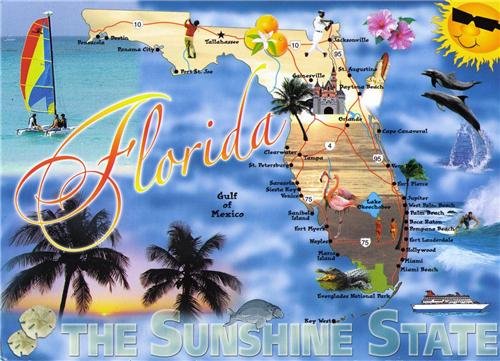 Florida Sunshine State Glossy Poster - High-Quality Photo Print with Flag, Seal & Map - Perfect for Home Decor, Office Wall Art & Miami Themed Gifts
