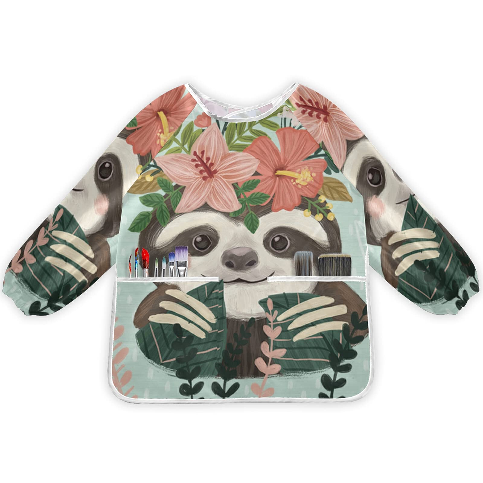 Waterproof Sloth Art Smock for Kids Ages 2-6 - Long Sleeve Painting Apron for Baking, Eating & Creative Activities - Perfect for Preschool, Daycare & Home Art Projects
