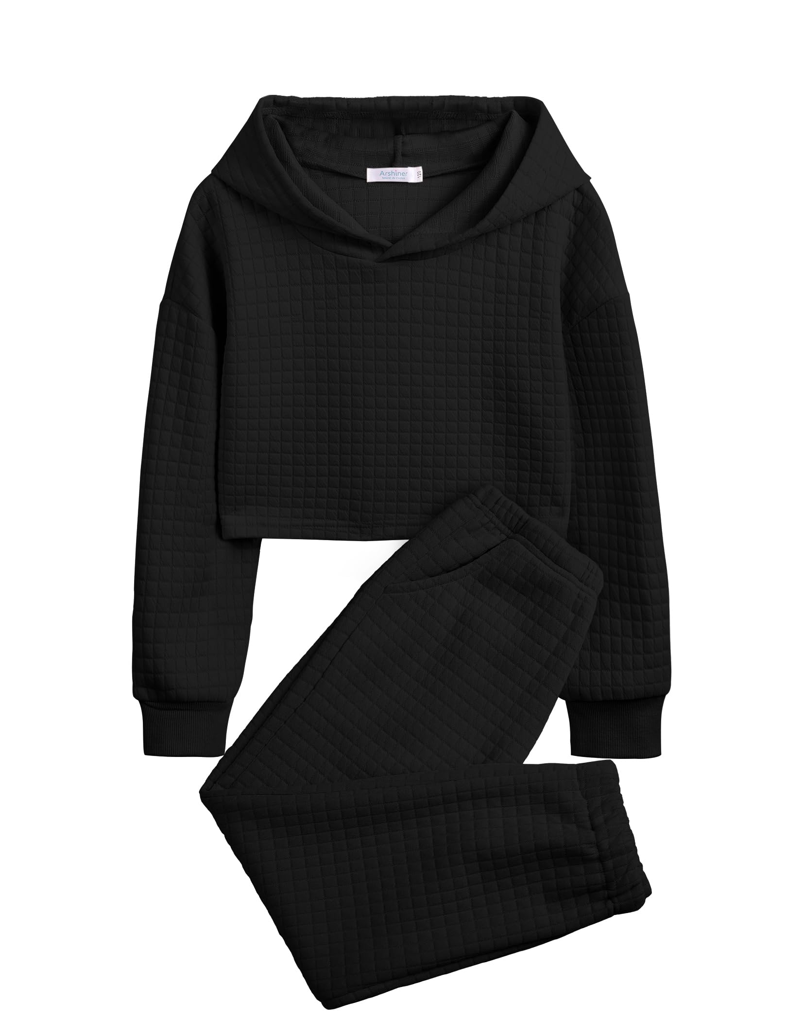 Arshiner Girls 2-Piece Waffle Knit Hoodie and Sweatpants Set - Long Sleeve Pullover Tracksuit Outfit for Kids - Perfect for School, Playdates & Casual Wear