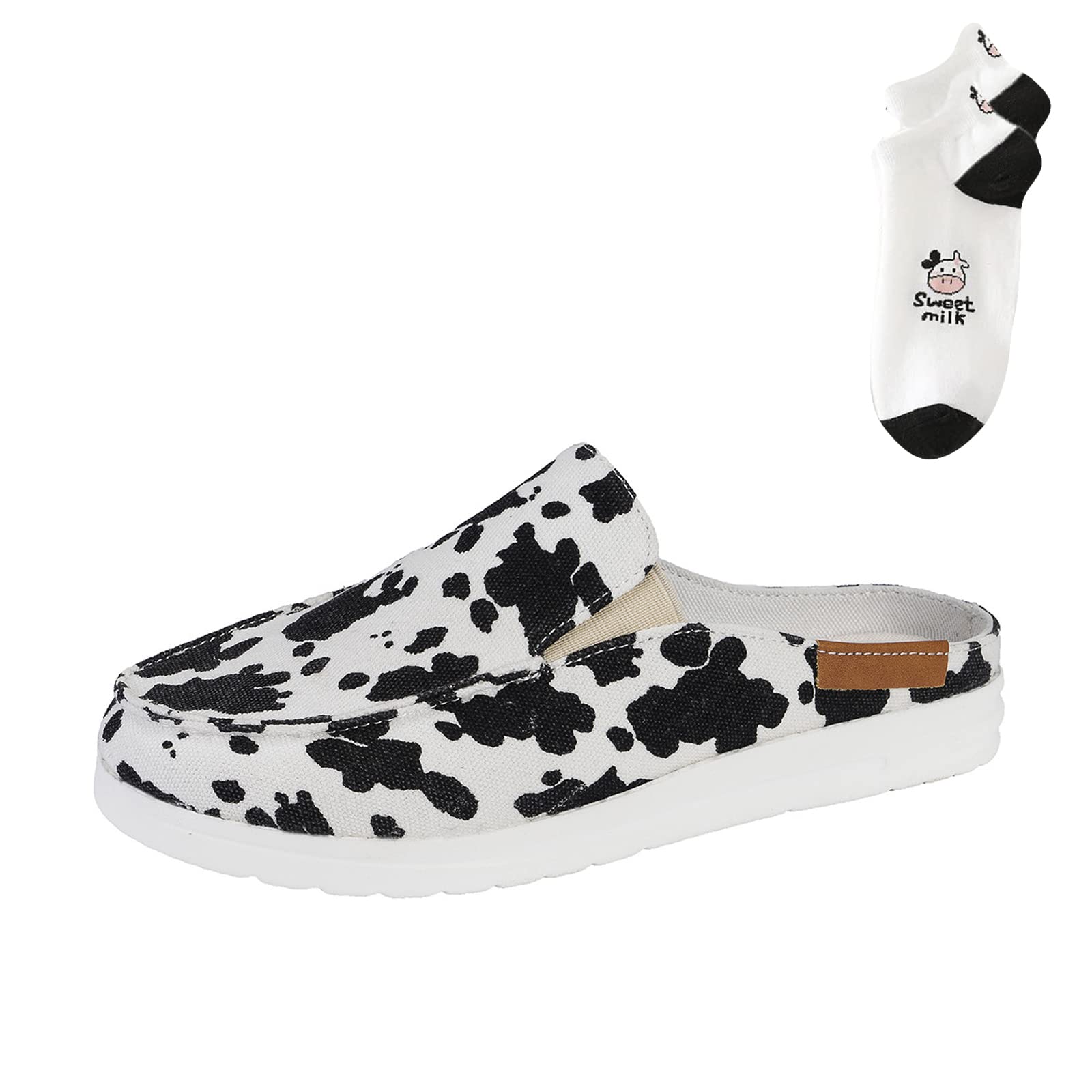 Women's Cow Print Canvas Slip-On Sneakers - Comfortable Loafers for Casual Wear, Work & Everyday Outfits | Trendy Animal Print Flats for Ladies