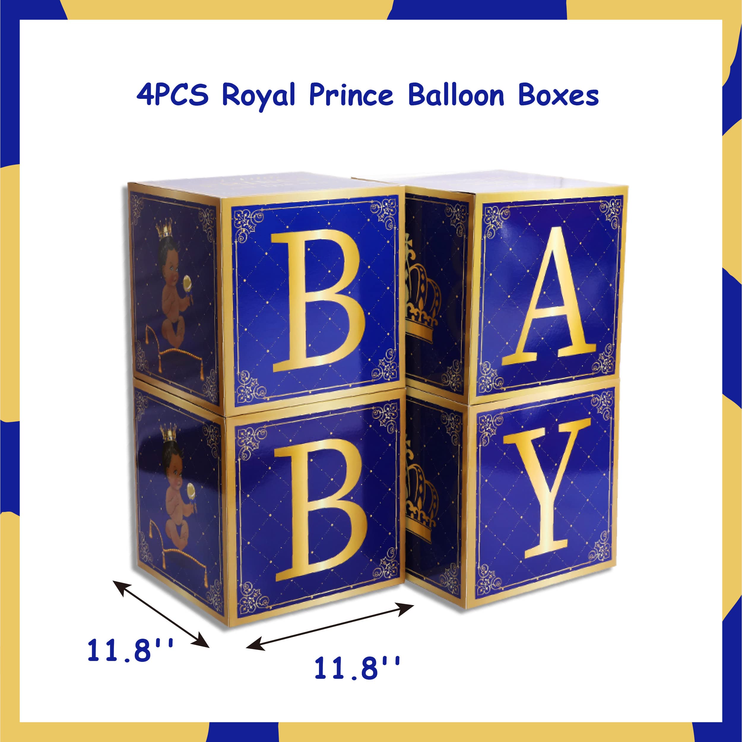 Royal Prince Balloon Boxes 4PCS - Elegant Baby Shower Decorations for Boys & Girls, Little Prince Theme Party Supplies - Perfect for Baby Showers, Birthdays, and Royal-Themed Celebrations