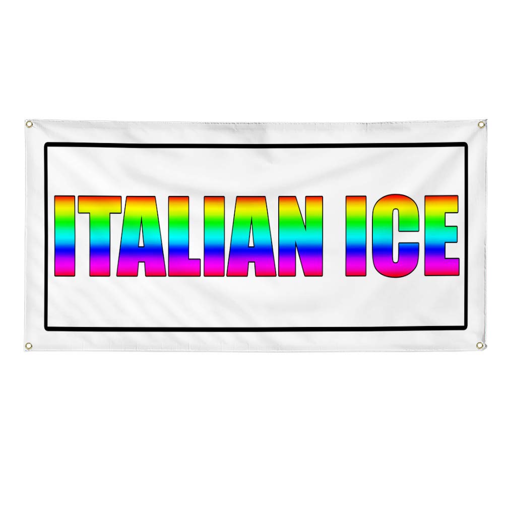Vinyl Banner 12x30 Inches - Weatherproof Outdoor Italian Ice Food Fair Promotion Sign for Restaurants & Businesses - White with 4 Grommets (Multiple Sizes Available) - Perfect for Yard Sales, Food Trucks and Outdoor Events
