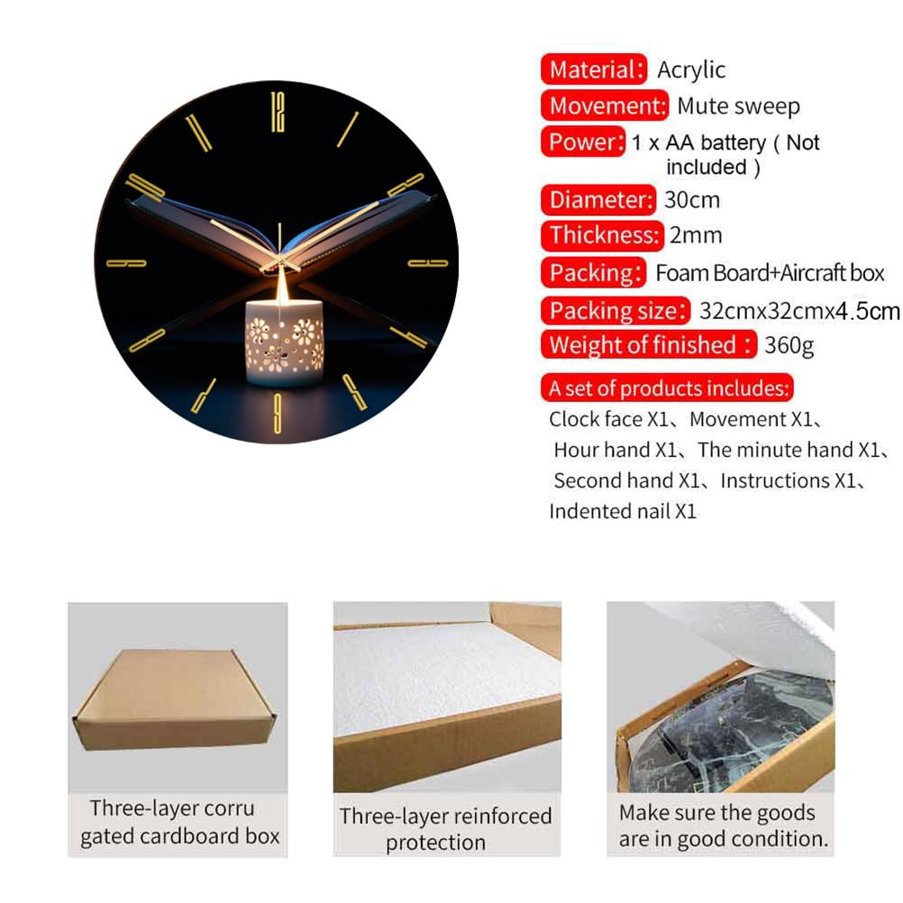 HEALLILY Silent Islamic Wall Clock with Quran Ayat - Battery-Free Home Decor for Bedroom & Living Room | Perfect for Prayer Rooms, Mosques & Muslim Households