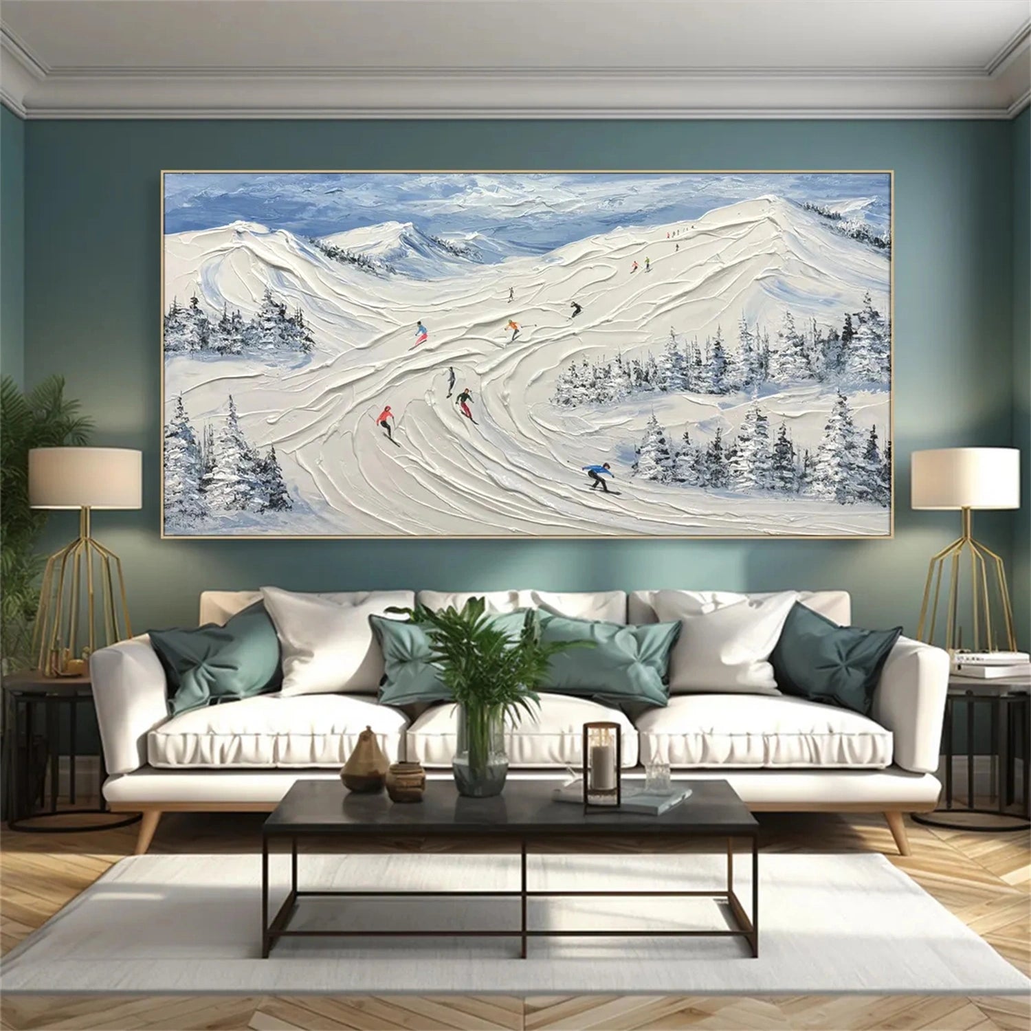 SP039 Textured Canvas Painting - Skiing Sport Art Wall Decor for Living Room, Bedroom & Office | Winter Sports Theme Home Decor