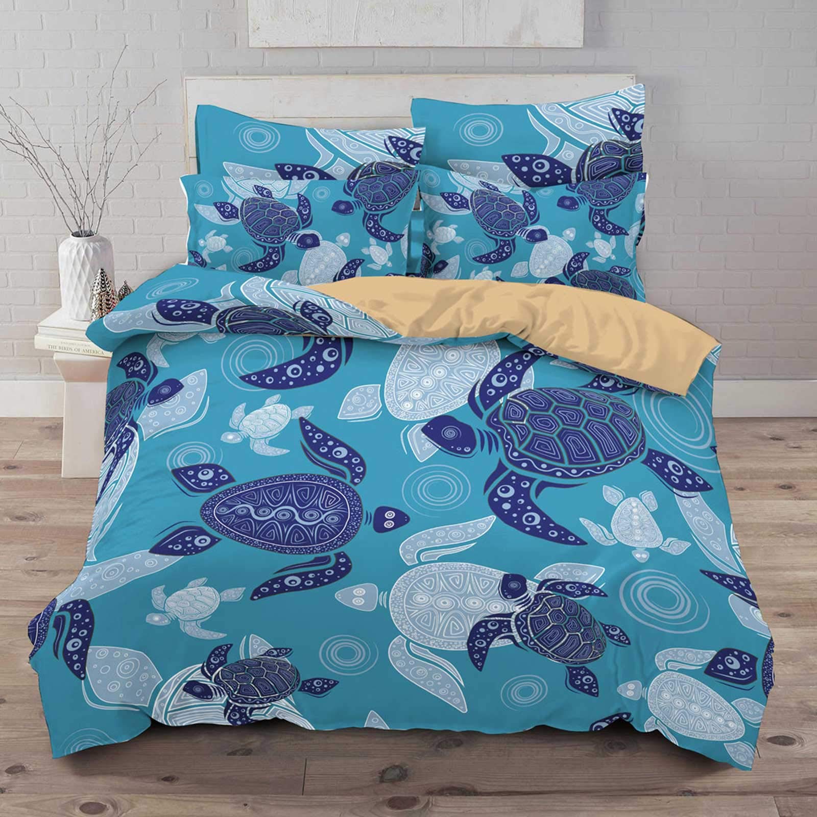YOURCOZY Sea Turtle Duvet Cover Set - Soft Microfiber Polyester Ocean Animal Print Bedding for Teens, Boys & Girls (Twin 68x86 Inches, Blue) - Perfect for Kids' Bedrooms, Beach Themed Decor & Marine Life Enthusiasts