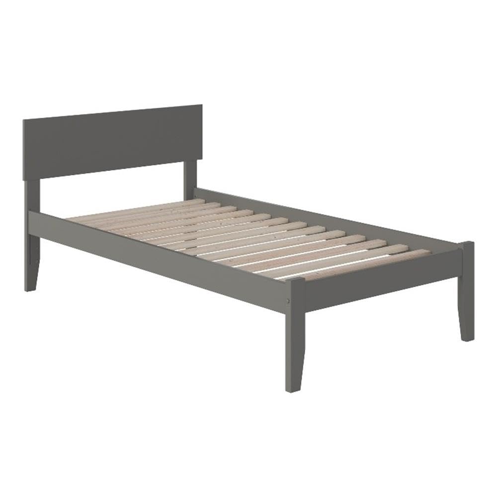 Modern Solid Wood Twin Platform Bed with USB Charger - Gray Minimalist Wooden Bed Frame for Small Spaces | Perfect for Kids Rooms, Guest Bedrooms & Studio Apartments