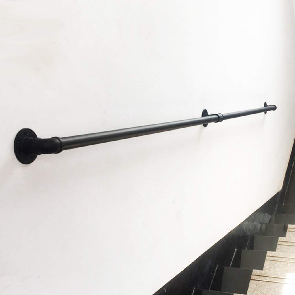 Rustic Industrial Pipe Handrail (1ft-20ft) - Black Wrought Iron Stair Railing for Indoor & Outdoor Use - Wall Mounted Banister for Porch, Deck, Stairs - Durable 17ft Metal Support Rail - Perfect for Home, Office, and Commercial Spaces