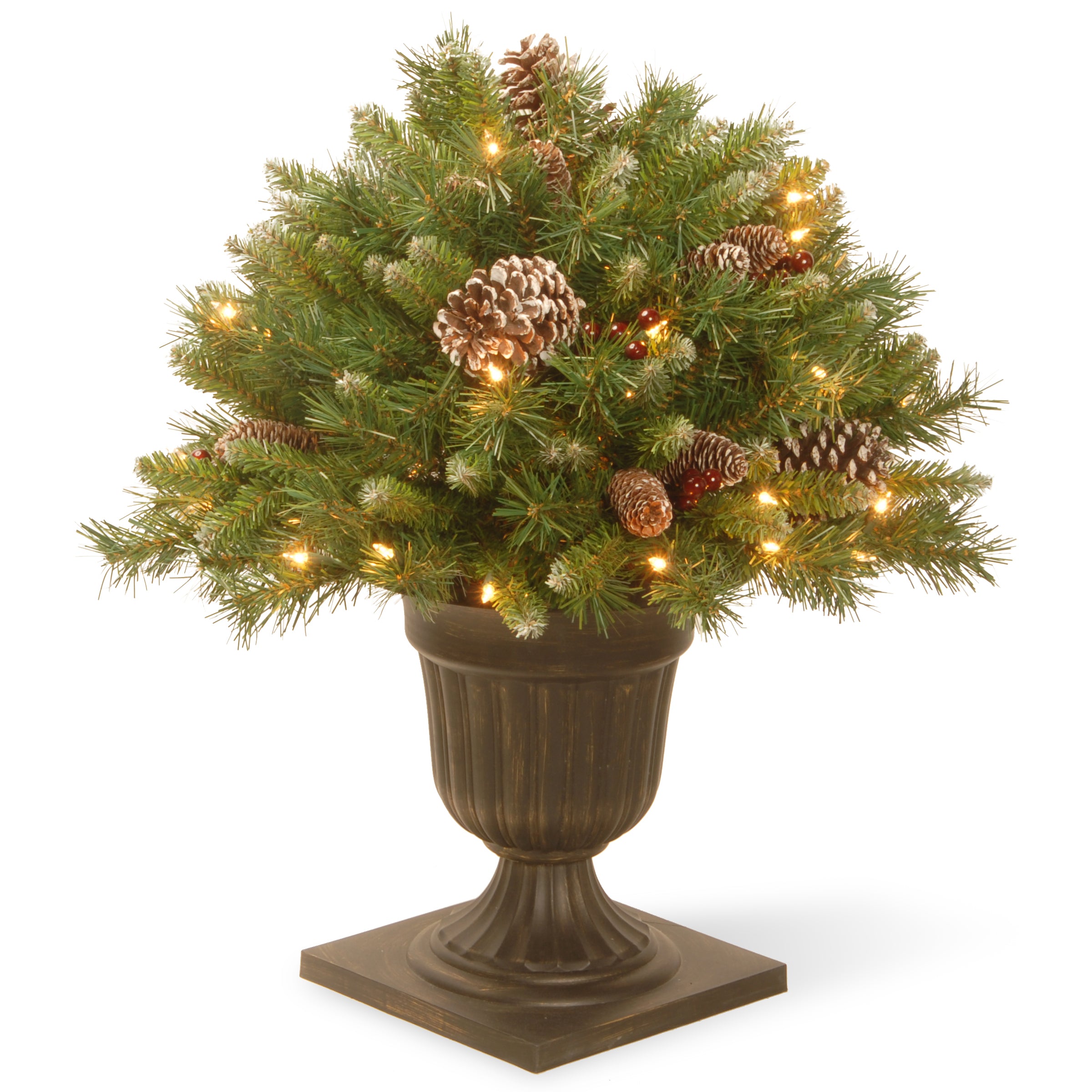 24 Inch Pre-Lit Frosted Berry Porch Bush with Clear Lights - Perfect for Holiday Decor, Christmas Front Door, and Winter Porch Decorations