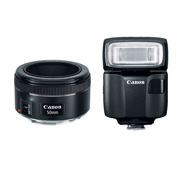 Canon EF 50mm f/1.8 STM Lens with Speedlite EL 100 Flash - Professional DSLR Camera Lens Kit for Portrait, Low Light & Creative Photography - Perfect for Weddings, Events & Studio Shoots
