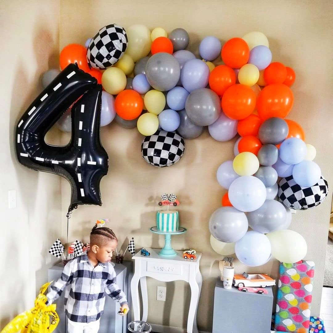 40 Inch Racing Car Number 4 Balloons - Large Black Fast Balloon for Race Track Theme Birthday Party Decorations | Perfect for NASCAR, Motorsports, and Car-Themed Celebrations