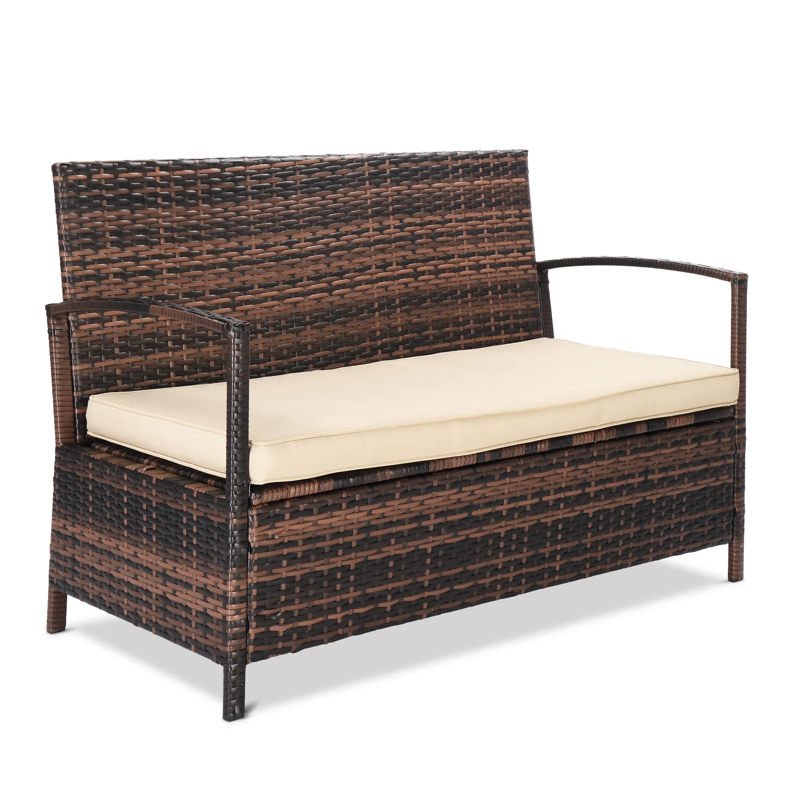 VINGLI 40 Gallon Outdoor Storage Bench - Large Capacity Wicker Deck Box with Cushion, Patio Furniture for Porch, Yard, Garden & Lawn | Weather-Resistant Rattan Design for Outdoor Seating & Organization