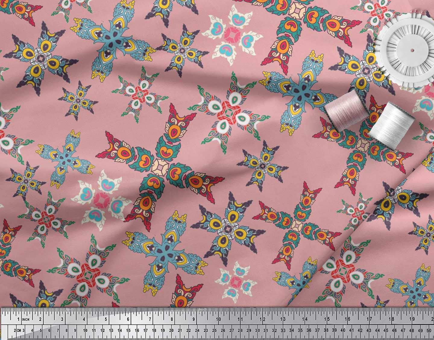 Soimoi Moss Georgette Brown Fabric by The Yard - 42 Inch Wide Moroccan Printed Fabric with Exotic Intricate Designs for Dresses, Curtains & Home Decor | Perfect for Boho Fashion, DIY Sewing Projects & Interior Design