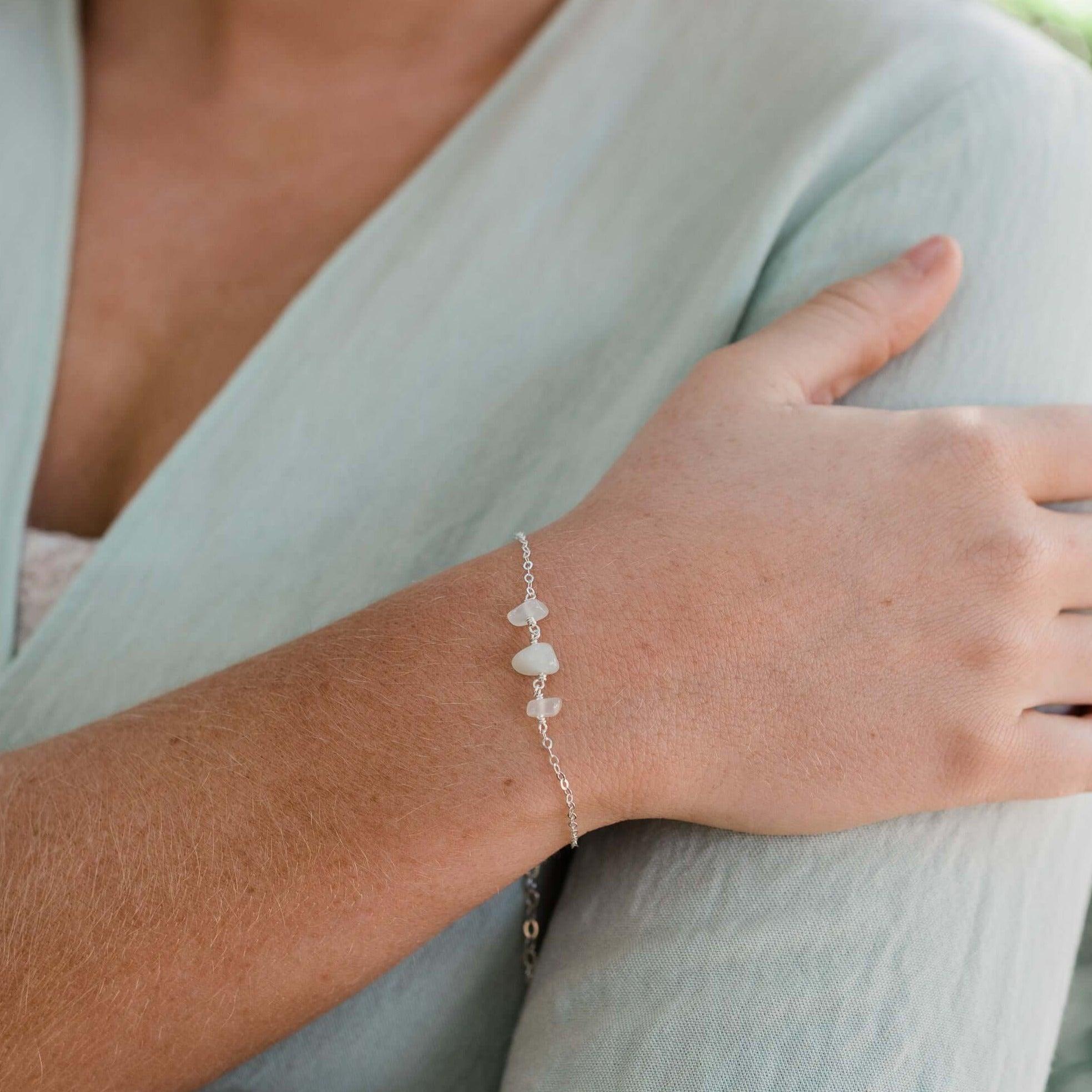 Elegant White Moonstone Beaded Chain Bracelet for Women | Healing Crystal Jewelry | Perfect for Yoga, Meditation & Boho Fashion