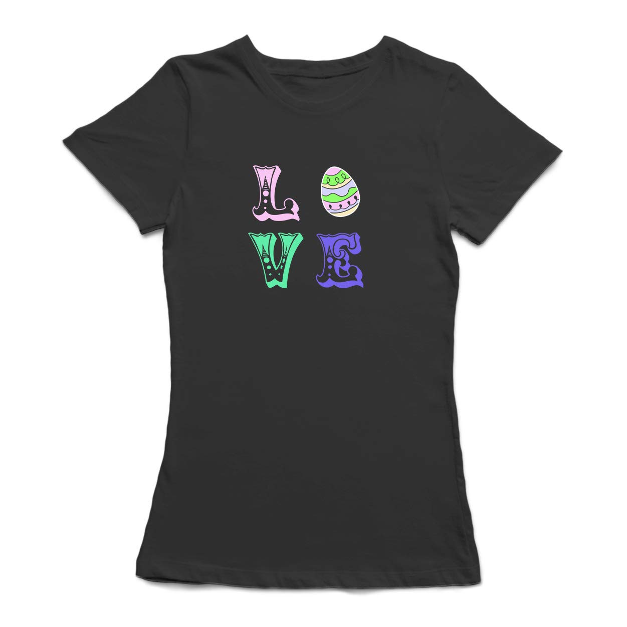 Easter Egg Love Graphic Women's T-Shirt - Cute Spring Floral Print Casual Tee for Easter Outfits, Date Night & Holiday Gifts