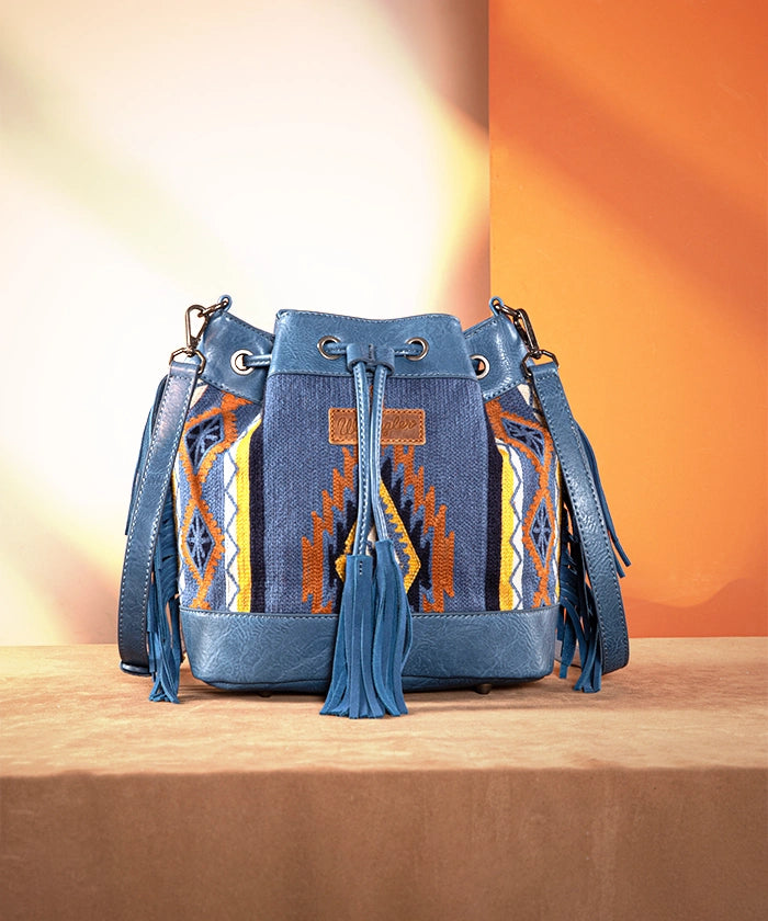 Wrangler Aztec Knitted Bucket Bag Set for Women - Boho Chic Crossbody Purse with Adjustable Strap - Perfect for Travel, Shopping & Everyday Use