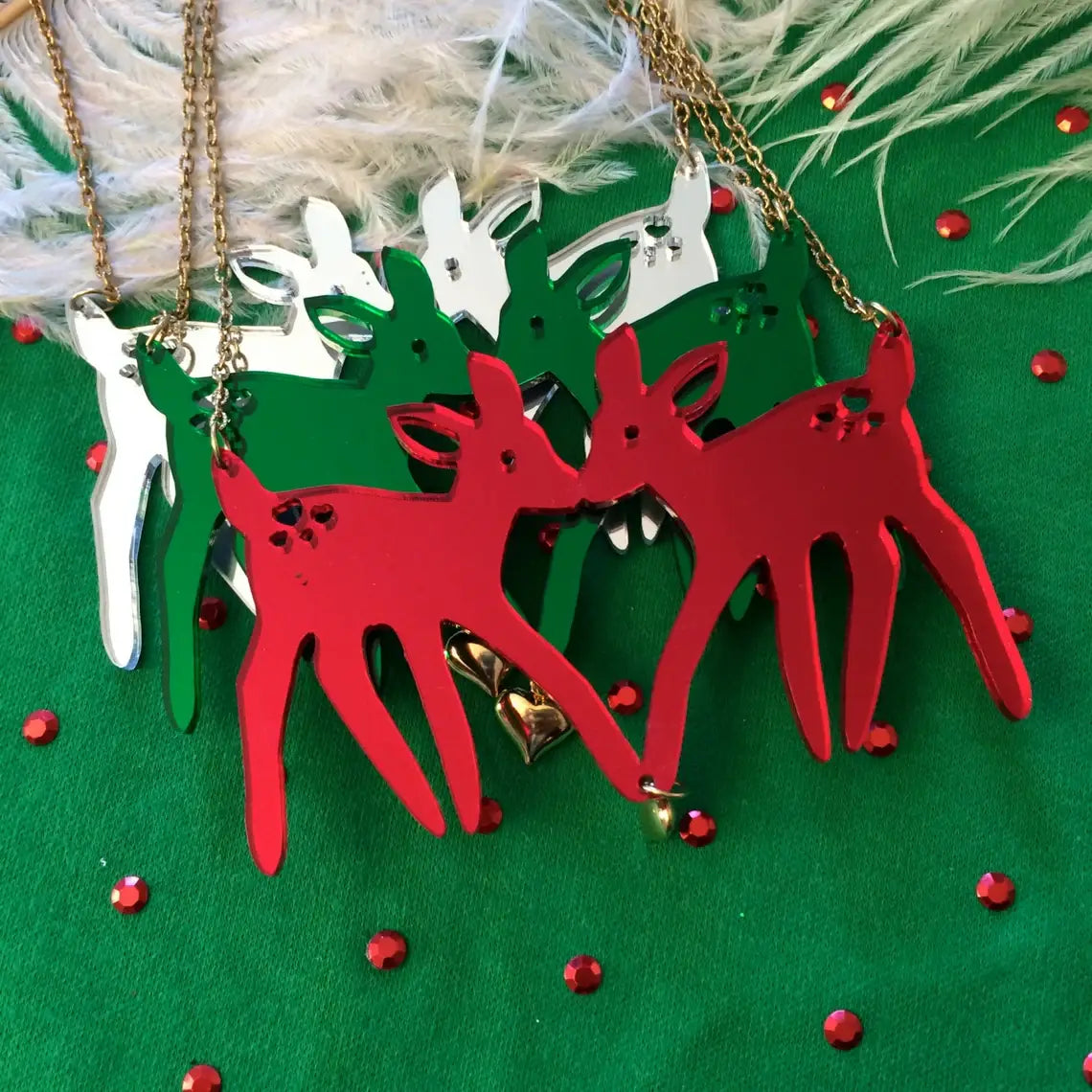 Elegant Christmas Fawns Statement Necklace for Women - Festive Holiday Jewelry Gift for Christmas Party & Special Occasions