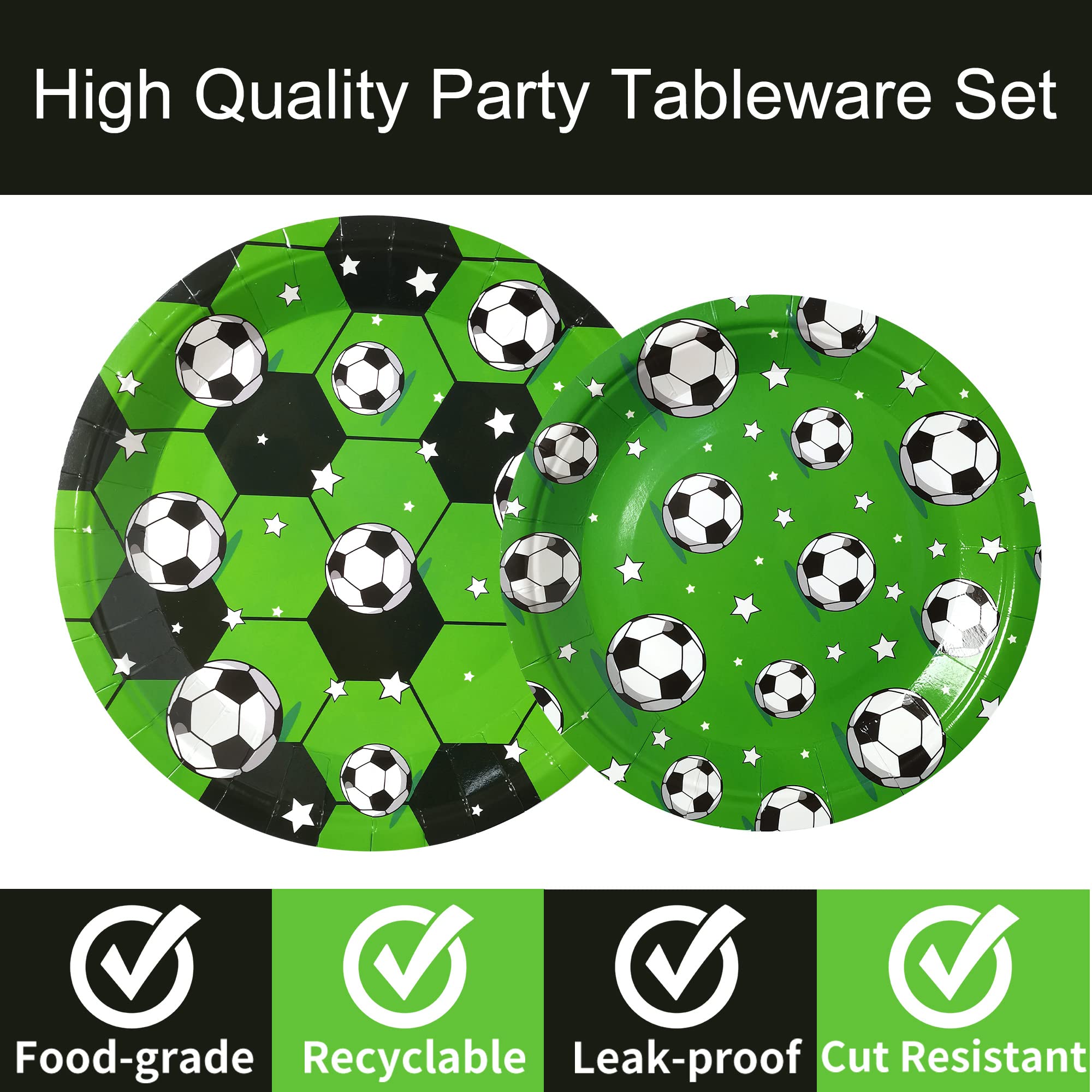 Soccer Party Supplies for 24 Guests - 96 Piece Set with Dinner Plates, Dessert Plates & Napkins - Themed Paper Plastic Plates for Boys Birthday Party, Game Day Decorations & Sports Celebrations