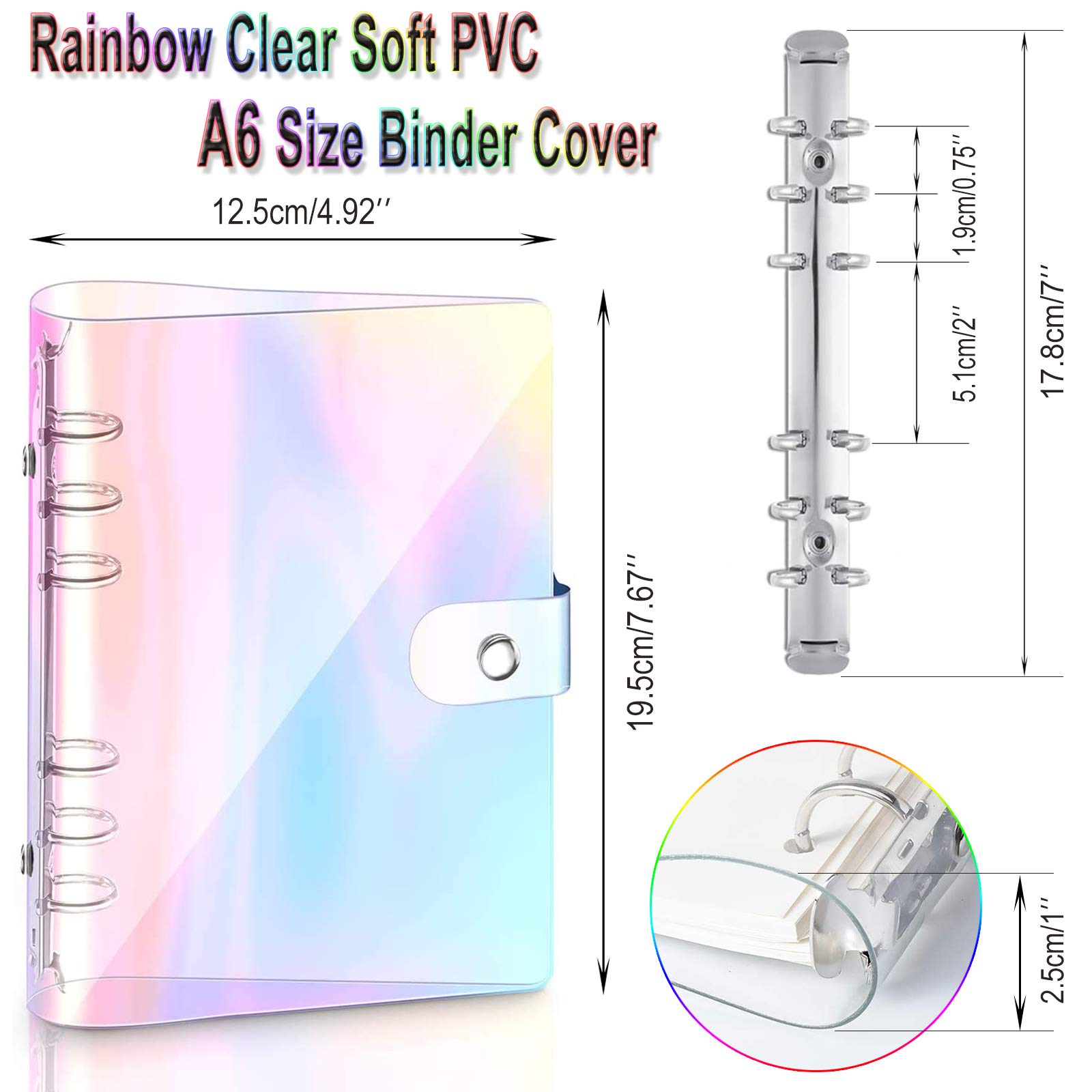 2 Pack A6 Rainbow Soft PVC Notebook Cover - Refillable Loose Leaf Binder for Personal Planner, Journal, Diary & School Organizer - Perfect for Students, Office & Home Use