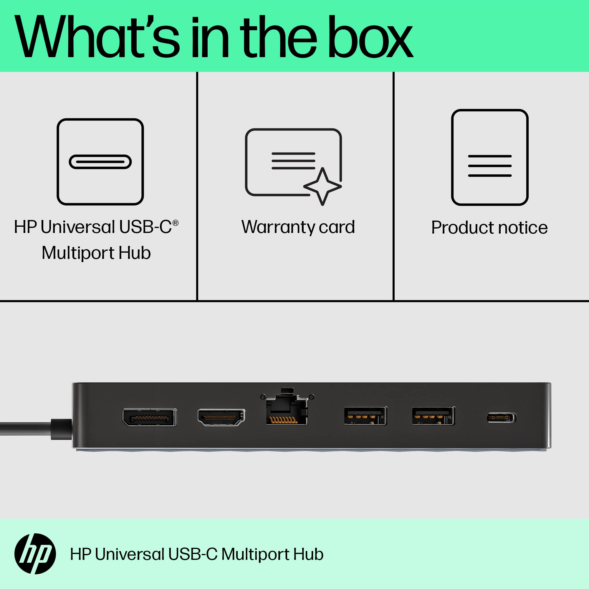 HP Universal USB-C Multiport Hub with HDMI, Ethernet, DisplayPort - 4K Dual Display Adapter with USB-A 3.2 & USB-C Passthrough (50H55AA) - Perfect for MacBook Pro/Air, Windows Laptops & Home Office Setup