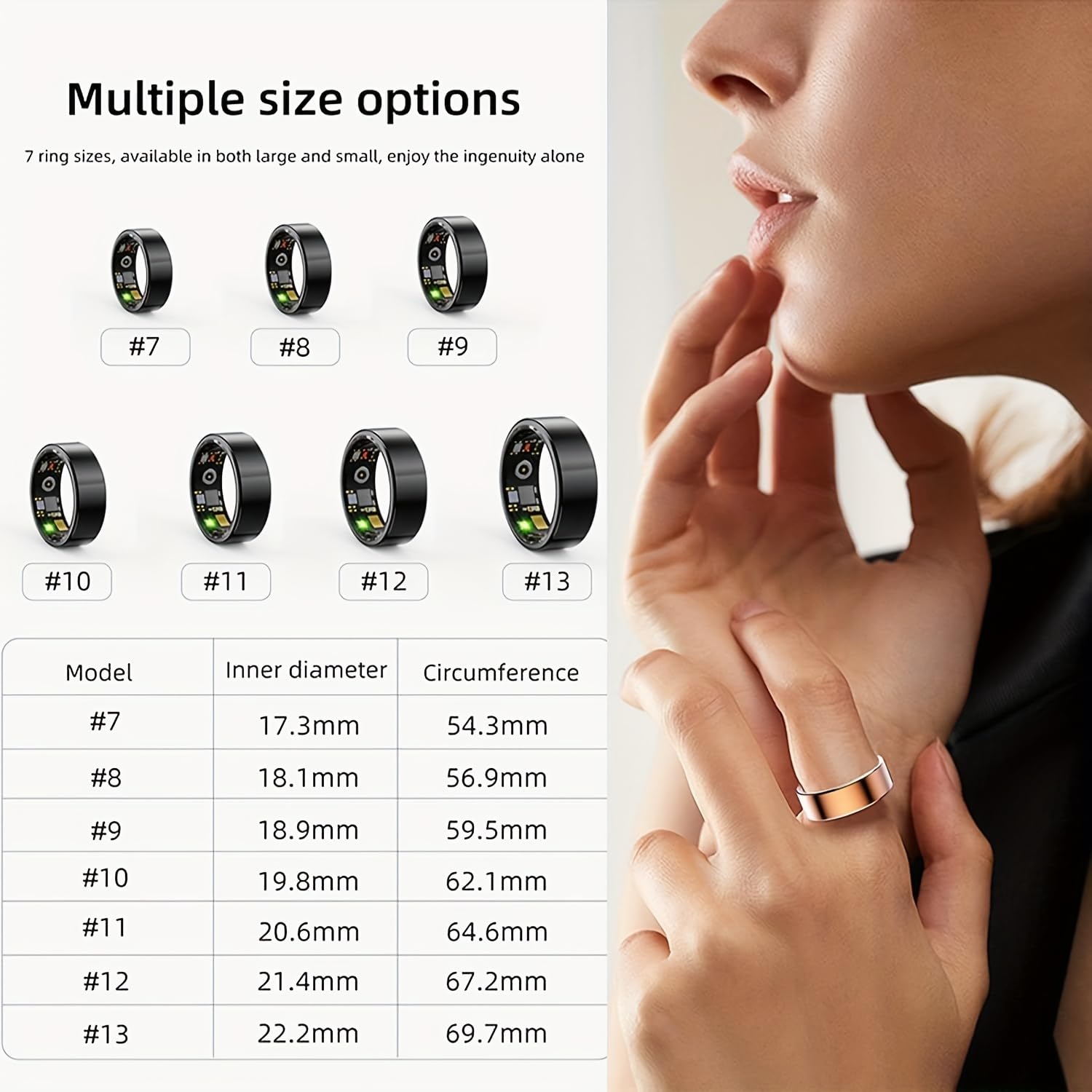 Smart Health Ring for Women & Men - Fitness Tracker with Blood Oxygen, Heart Rate, Blood Pressure & Sleep Monitoring | IP68 Waterproof | No Subscription Fee | Compatible with iPhone & Android (Black, Size 9) | Perfect for Workouts, Sleep Tracking & Daily Health Monitoring