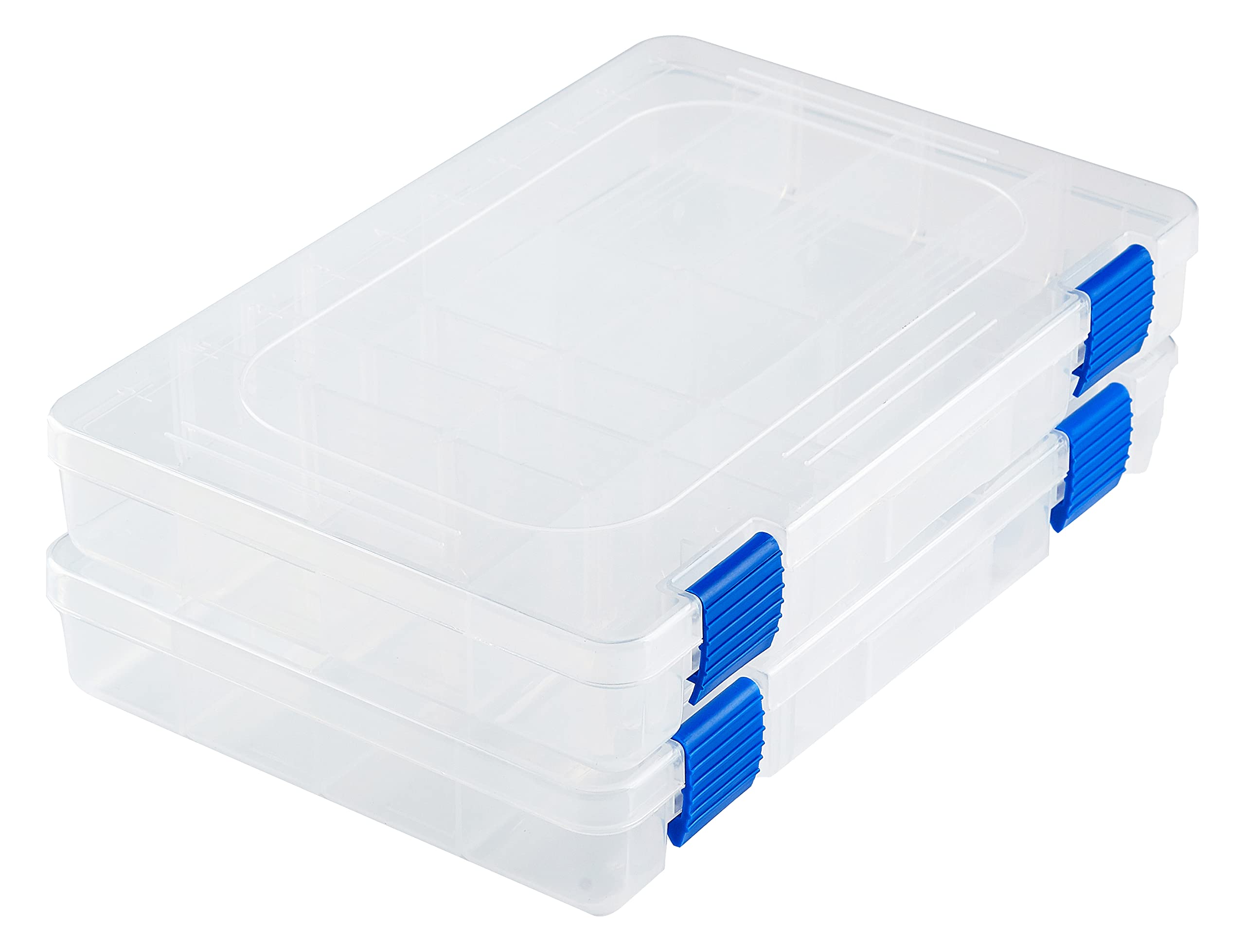 Medium Plastic Fishing Tackle Box Storage Organizer Box 3600 with Adjustable Dividers - 2 Pack Tackle Tray for Fishing Gear, Craft Supplies & Small Parts - Perfect for Anglers, DIY Projects & Home Organization