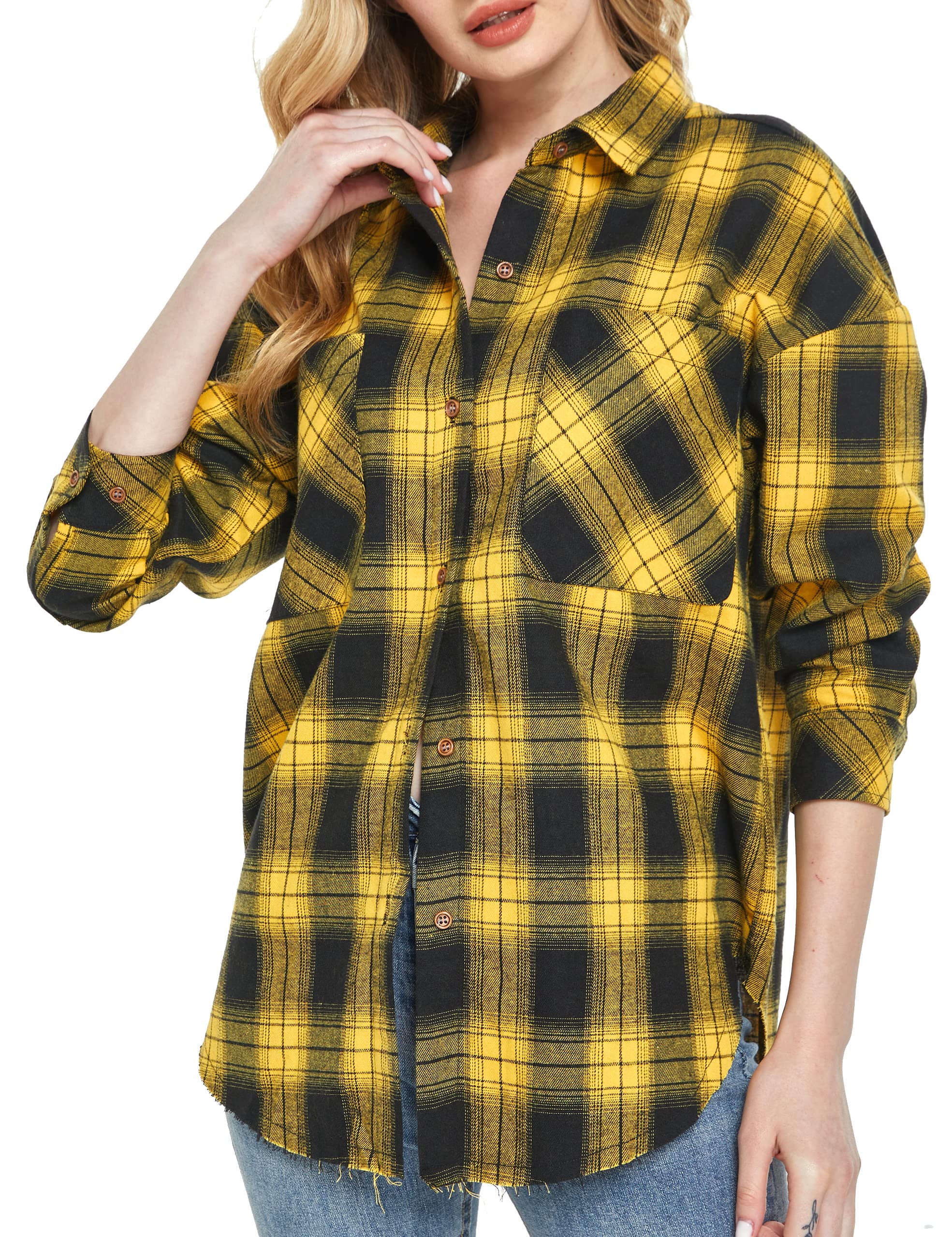 Women's SSLR Flannel Shirts & Shacket Jacket - Oversized Plaid Button Down Long Sleeve Casual Shirt for Fall & Winter | Cozy Layering, Outdoor Activities, Workwear & Everyday Fashion