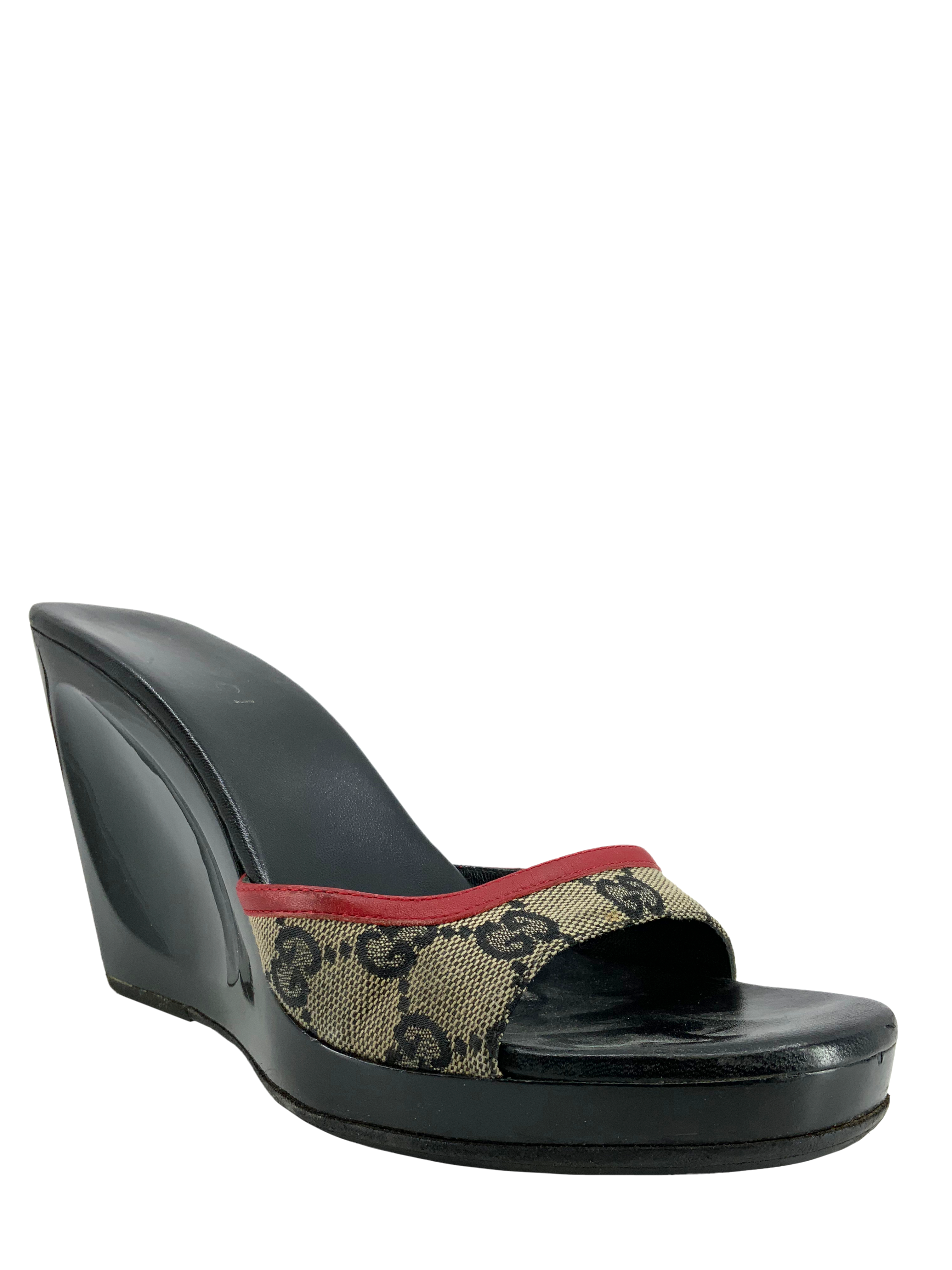 Gucci Monogram Canvas Wedge Sandals for Women - Size 8 US | Comfortable Designer Heels for Summer Outfits, Parties & Date Nights