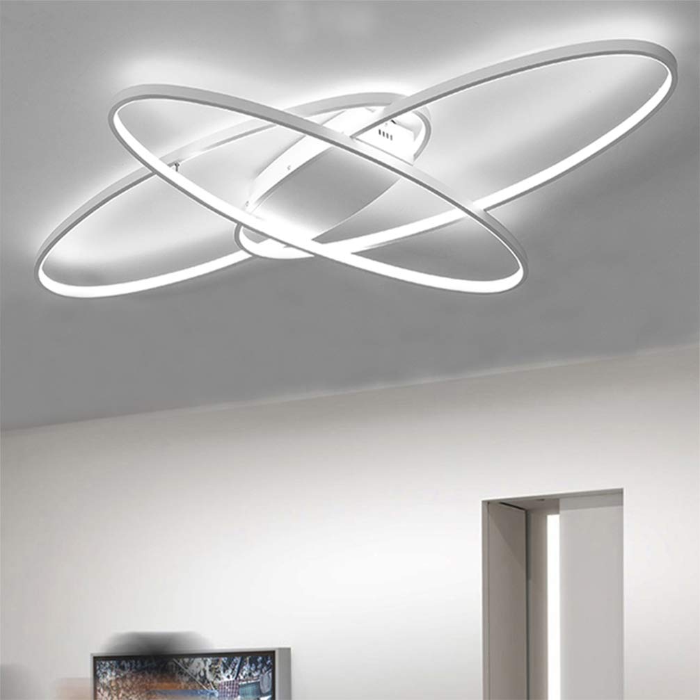 Dimmable LED Ceiling Light Fixture with Remote Control - Modern Oval Flush Mount Chandelier for Living Room, Bedroom, Dining Room & Kitchen - Energy Saving White Lighting for Home Decor & Ambient Illumination