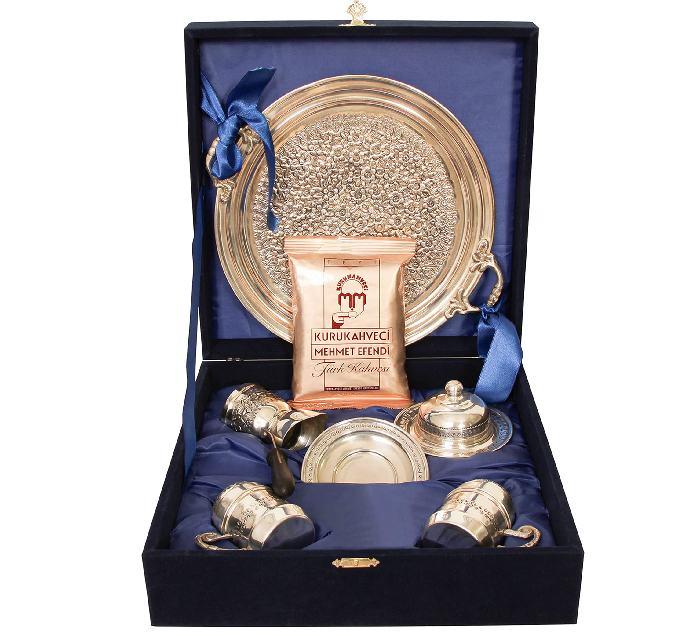 Premium Copper Coffee Espresso Set - 2-Piece Barista Kit with Elegant Coffee Pot | Traditional Handcrafted Design (Silver on Copper) for Home Brewing, Gifts & Coffee Shops