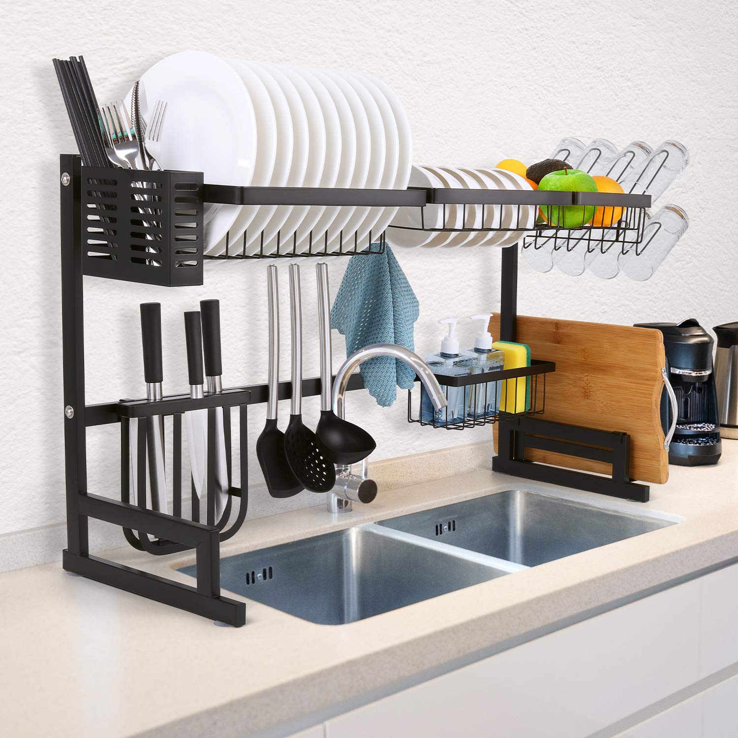 Premium Stainless Steel 2-Tier Over The Sink Dish Drying Rack - 37.4