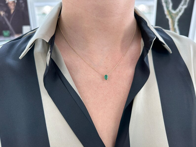 0.75ct 14K Gold Natural Pear Cut Emerald Pendant Necklace - Medium Dark Green Gemstone Jewelry for Women, Gift for Her, Birthday, Anniversary, Wedding, Party & Special Occasions