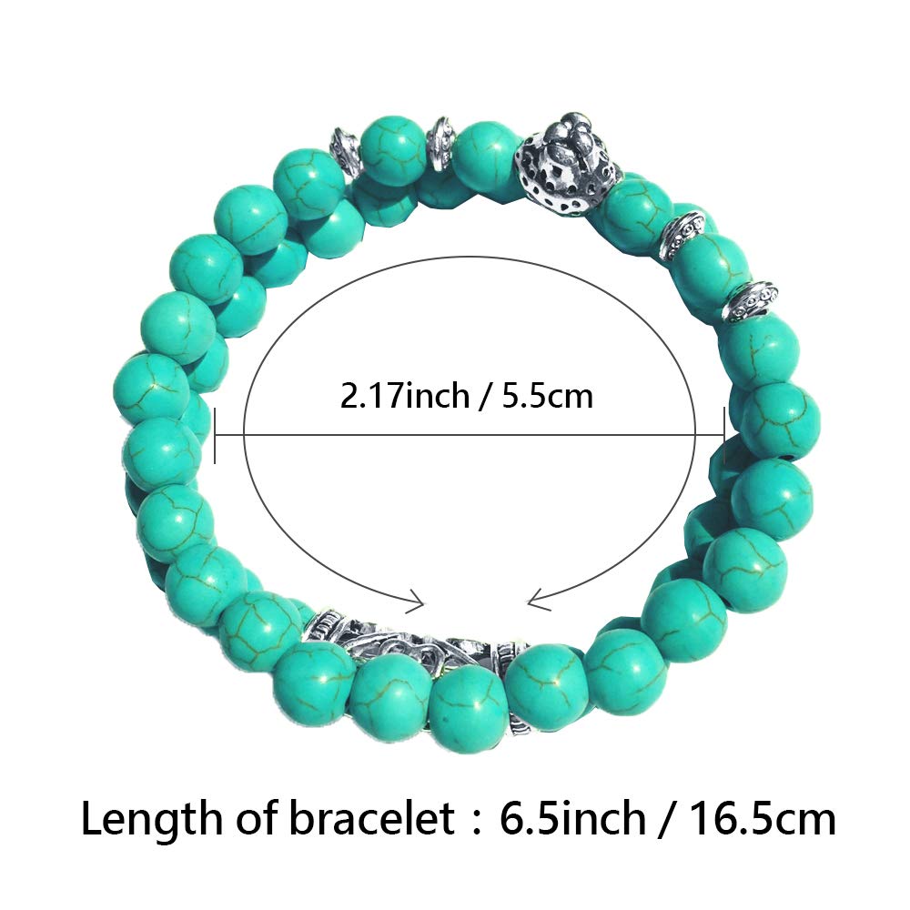 Stackable Pawprint Panther Buddha Skull Dragon Stretch Bracelets for Women & Men - Elastic Beaded Turquoise Jewelry for Yoga, Meditation & Boho Fashion