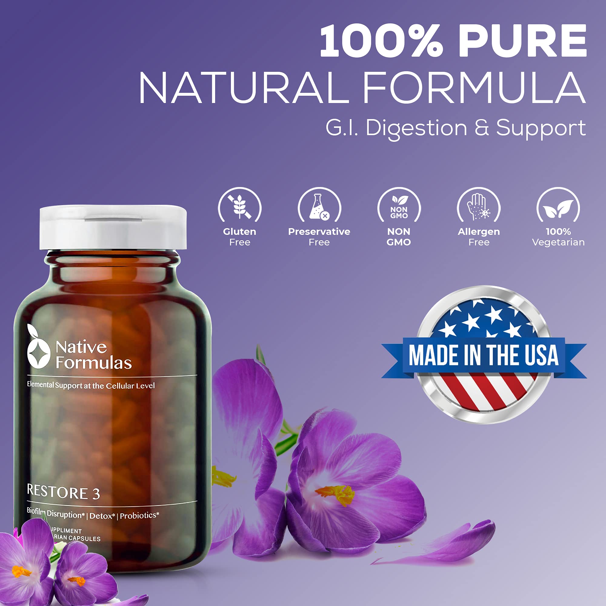 Restore 3 Proteolytic Enzyme & Spore Probiotic Supplement - 180 Capsules - Supports Digestive Health, Gut Flora Balance, Joint & Muscle Comfort - Biofilm Disruption Formula - Ideal for GI Wellness, Fibromyalgia Relief & Daily Immune Support